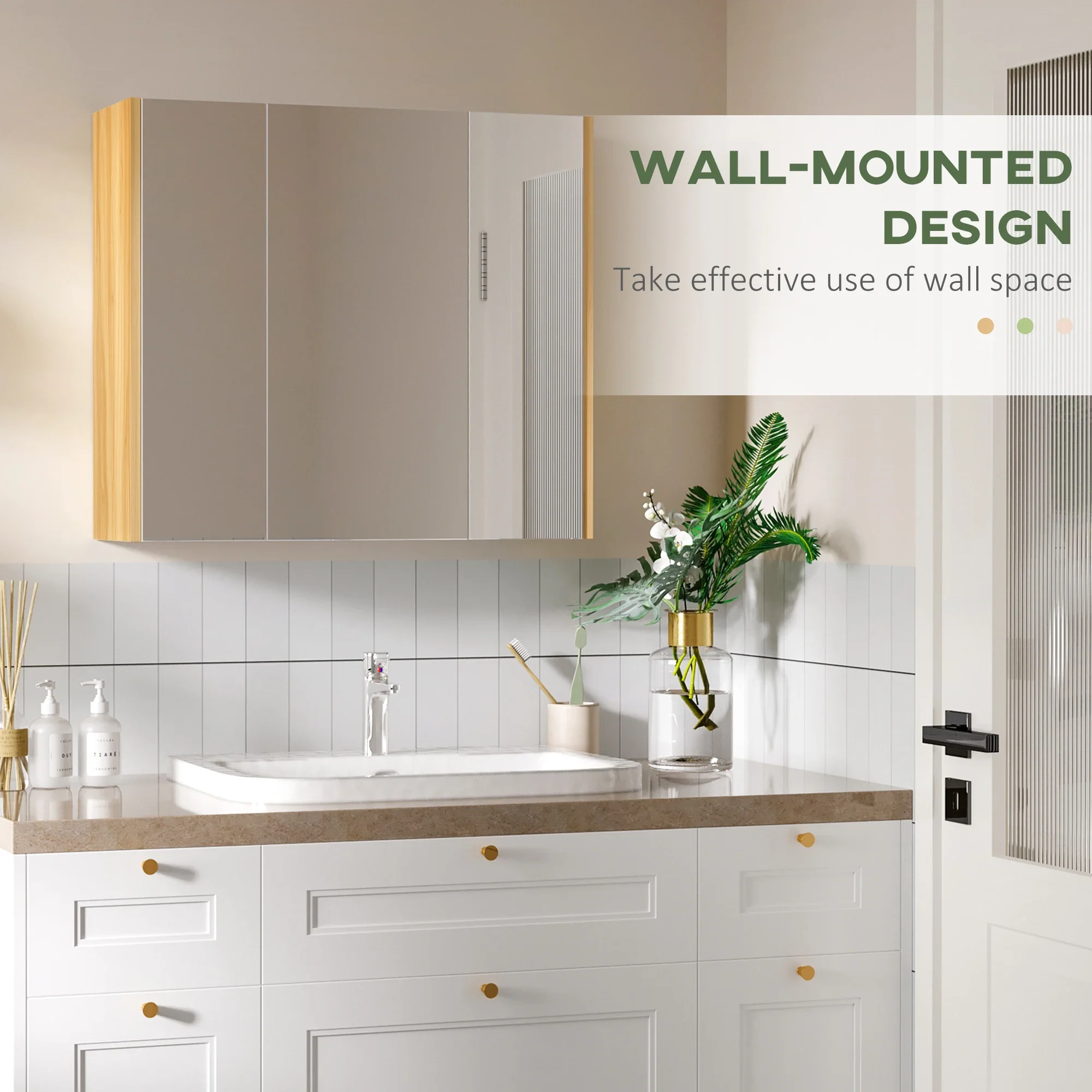 Wall Mounted Medicine Cabinet, Mirror, 3 Doors, Adjustable Shelves, White - Image 7