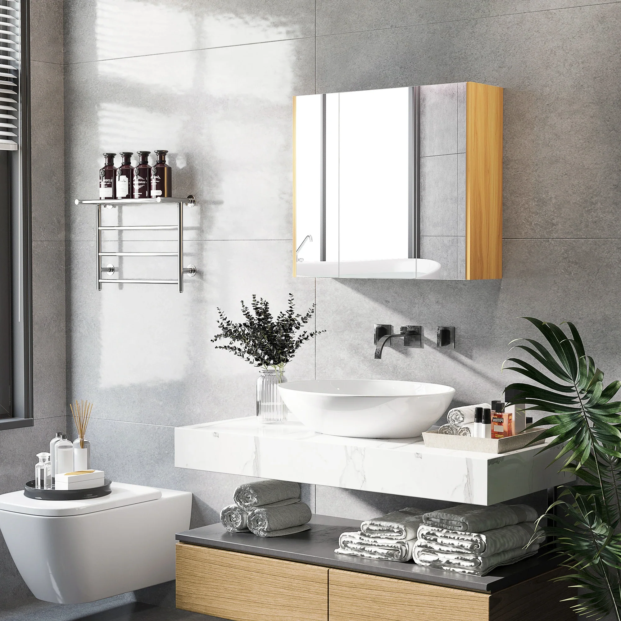 Wall Mounted Medicine Cabinet, Mirror, 3 Doors, Adjustable Shelves, White - Image 9