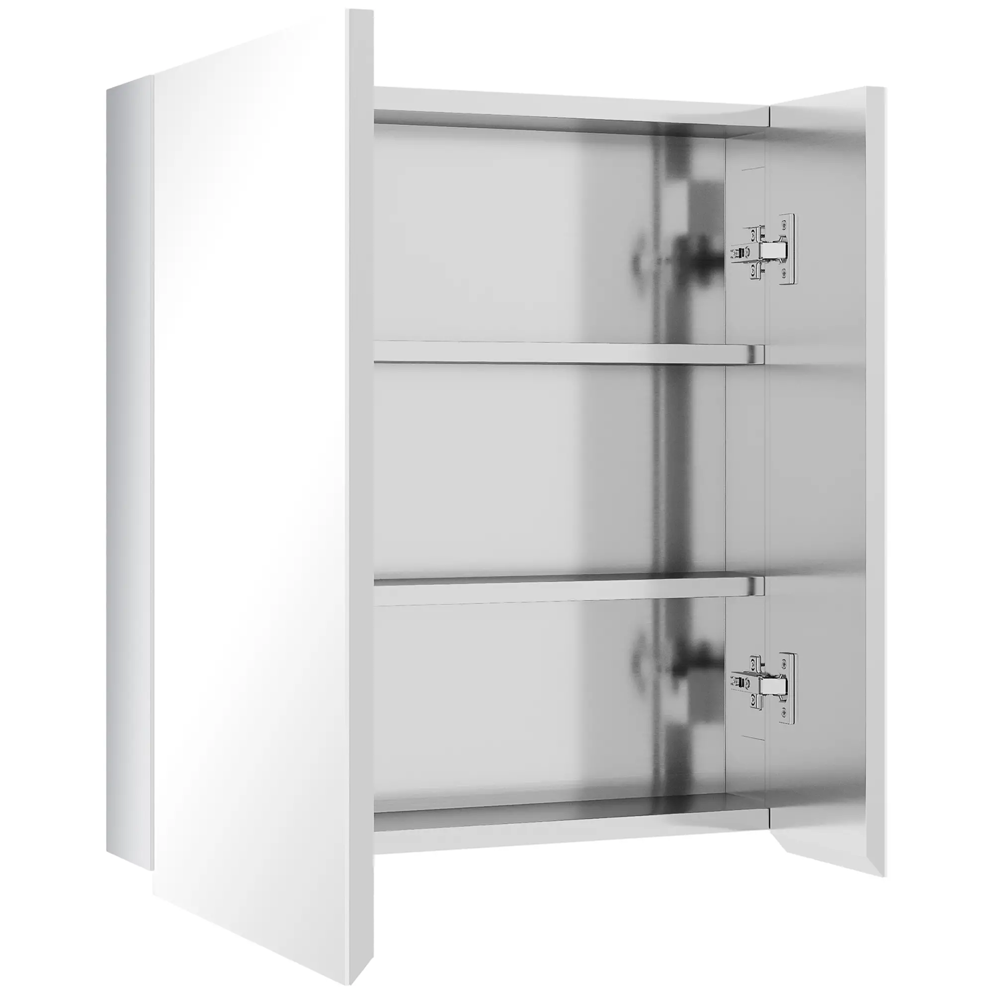 Wall Mounted Medicine Cabinet, Mirror, Hinged Doors, 3-Tier Shelves, Silver - Image 11