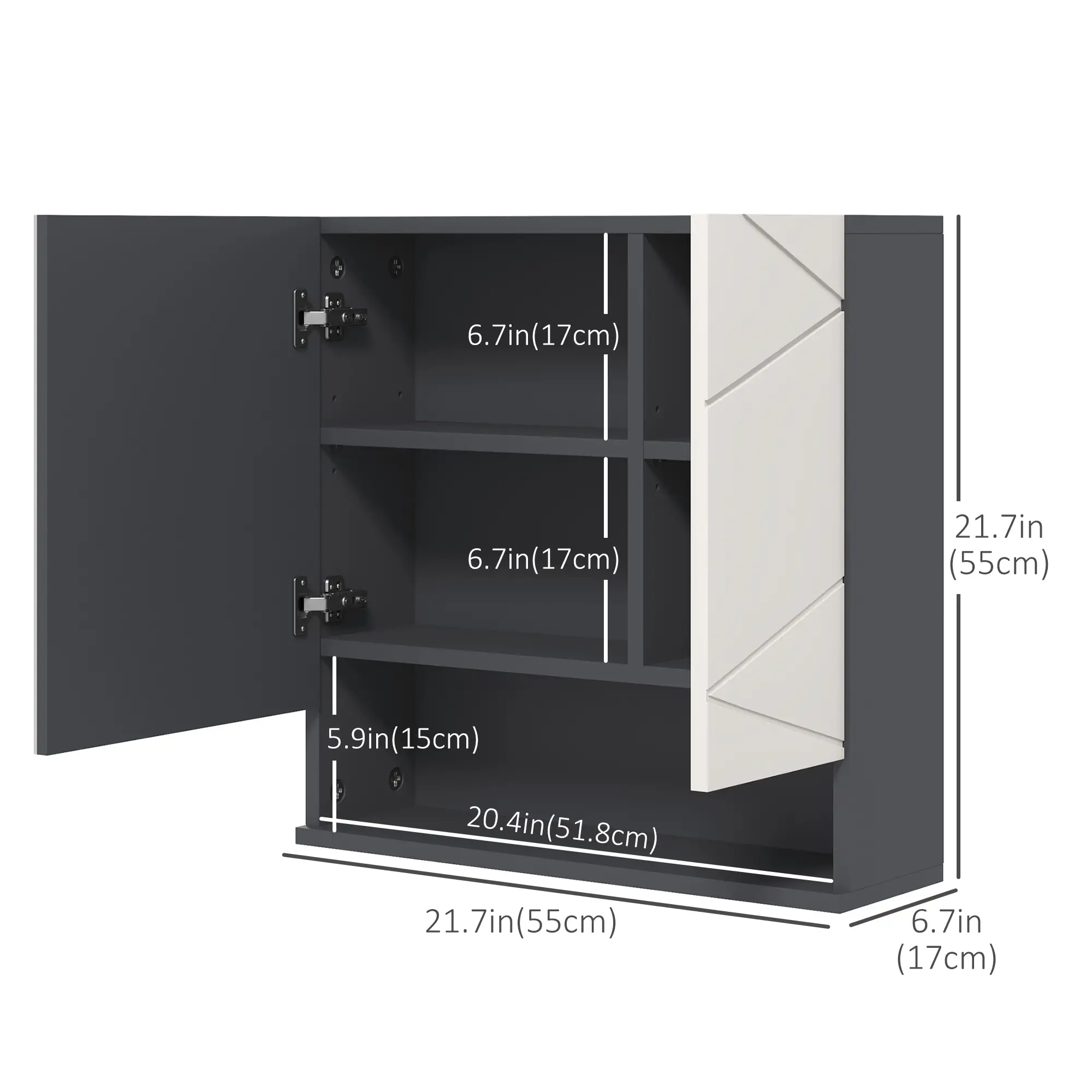 Wall Mounted Medicine Cabinet, Mirrored Door, Adjustable Shelf, Light Grey - Image 3