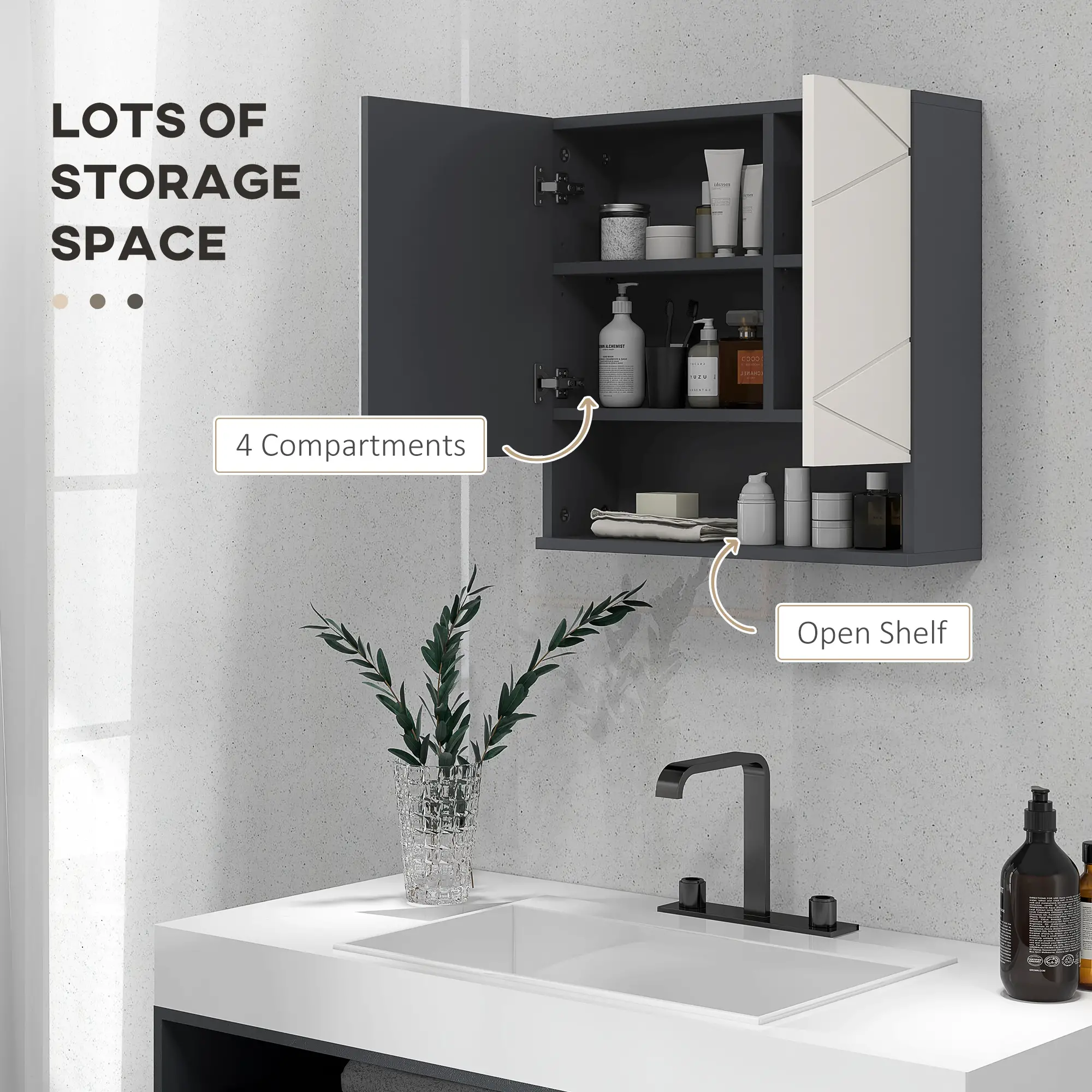 Wall Mounted Medicine Cabinet, Mirrored Door, Adjustable Shelf, Light Grey - Image 4