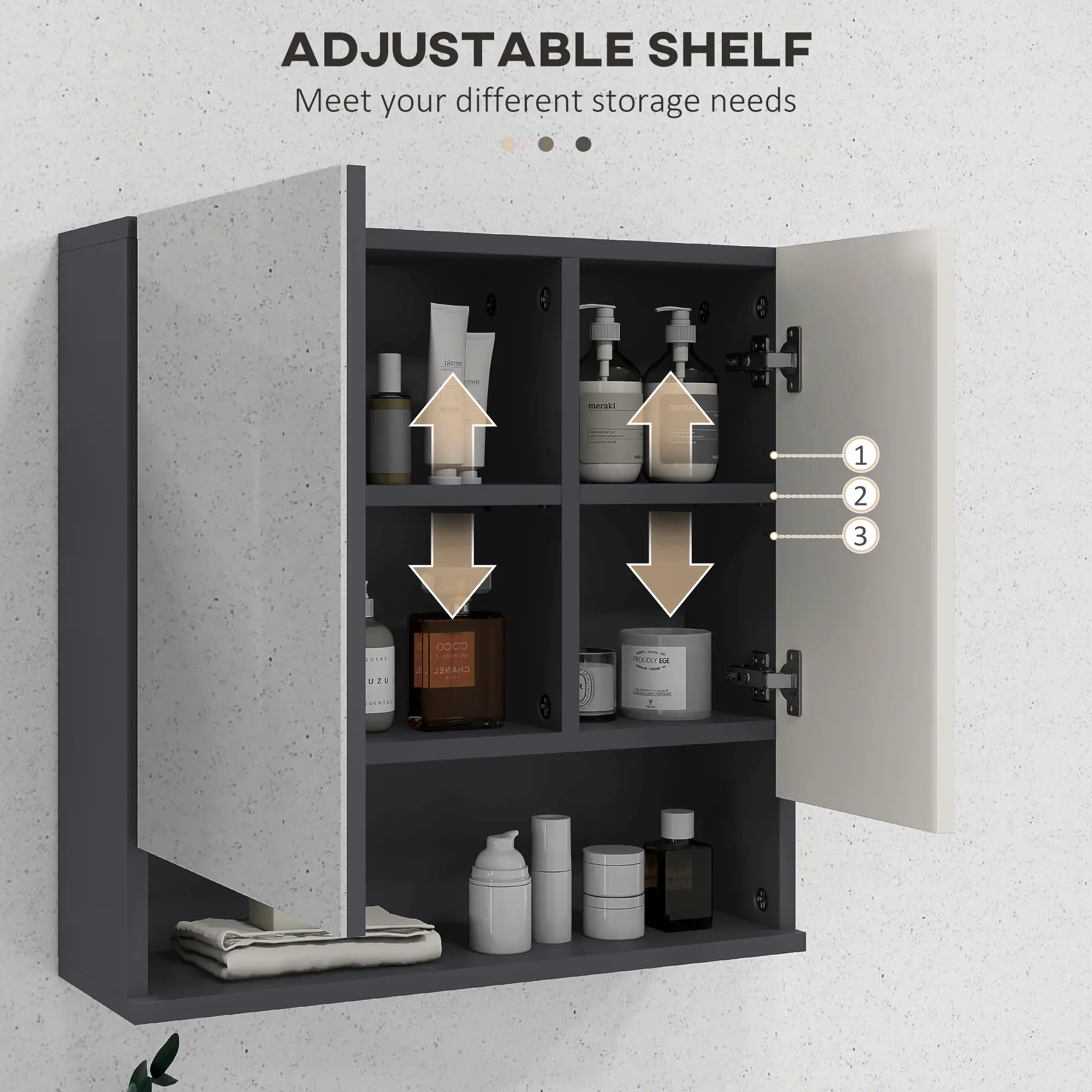 Wall Mounted Medicine Cabinet, Mirrored Door, Adjustable Shelf, Light Grey - Image 5