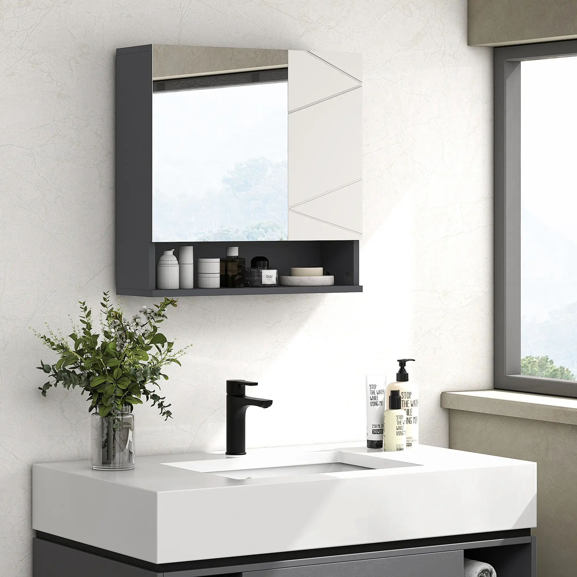Wall Mounted Medicine Cabinet, Mirrored Door, Adjustable Shelf, Light Grey - Image 8