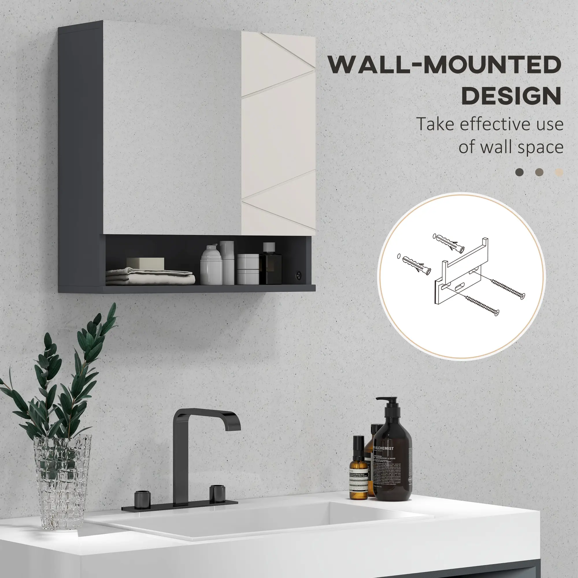 Wall Mounted Medicine Cabinet, Mirrored Door, Adjustable Shelf, Light Grey - Image 9