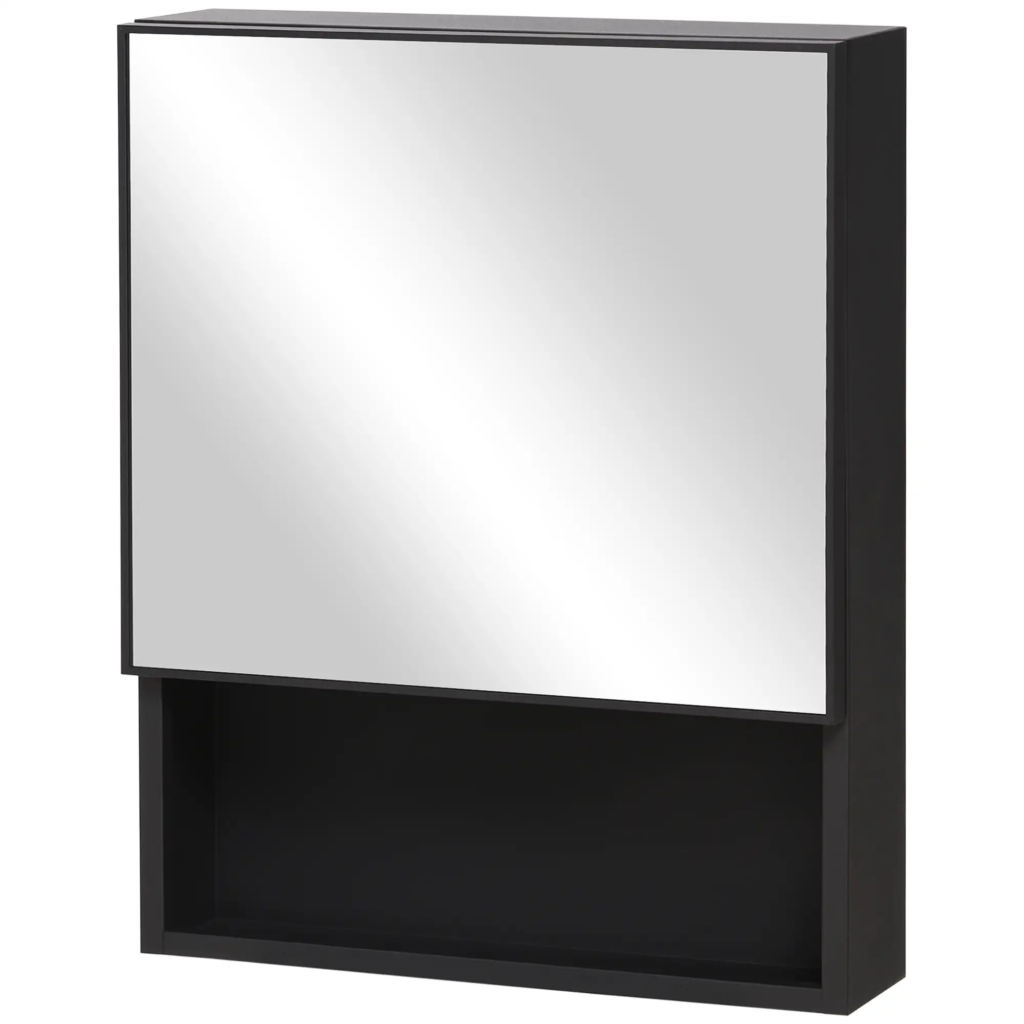 Wall-Mounted Medicine Cabinet, Single Door with Shelves, Stainless Steel Frame, Black - Image 11