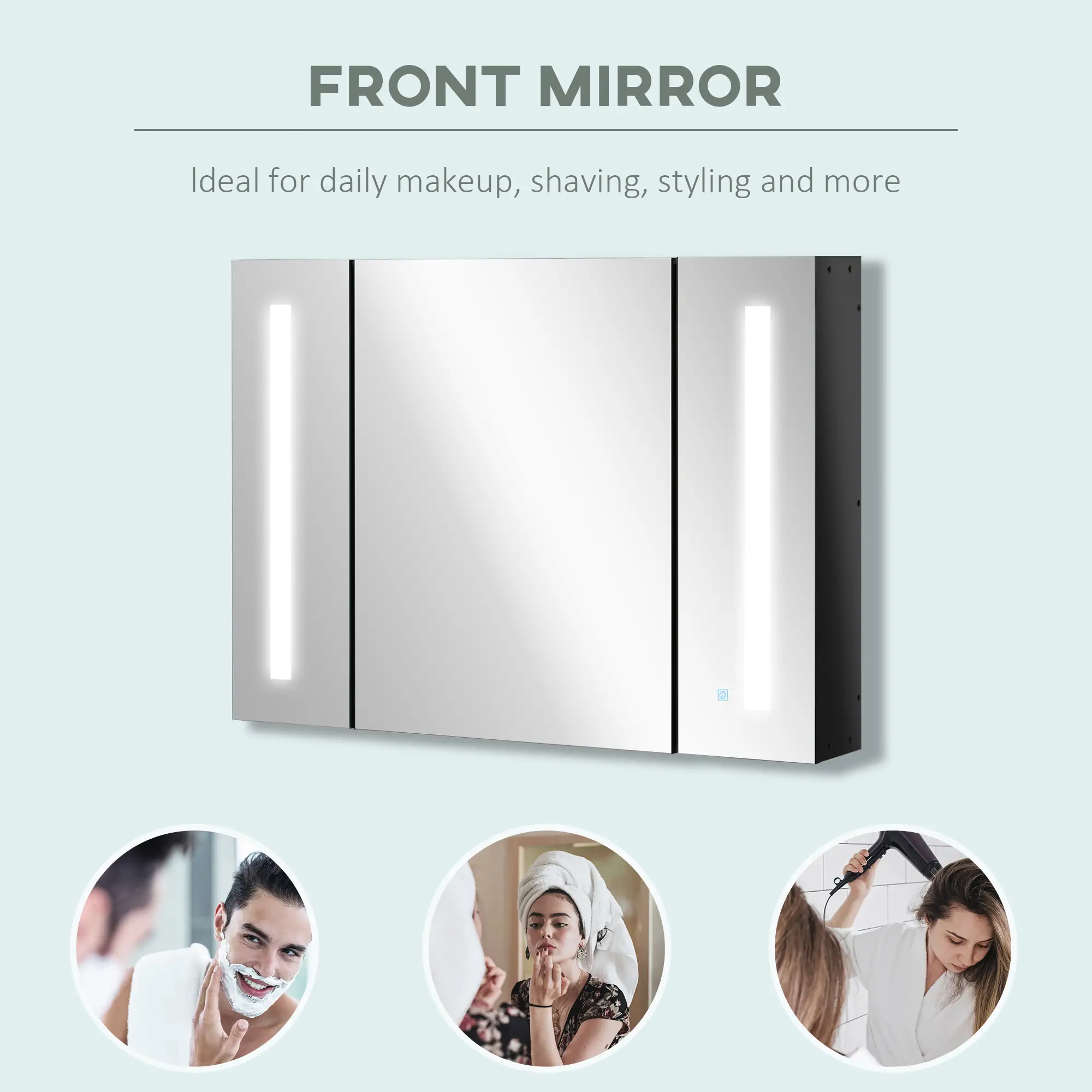 Wall Mounted Medicine Cabinet with Mirror, Adjustable Shelf, USB Charge, High Gloss, Black - Image 10