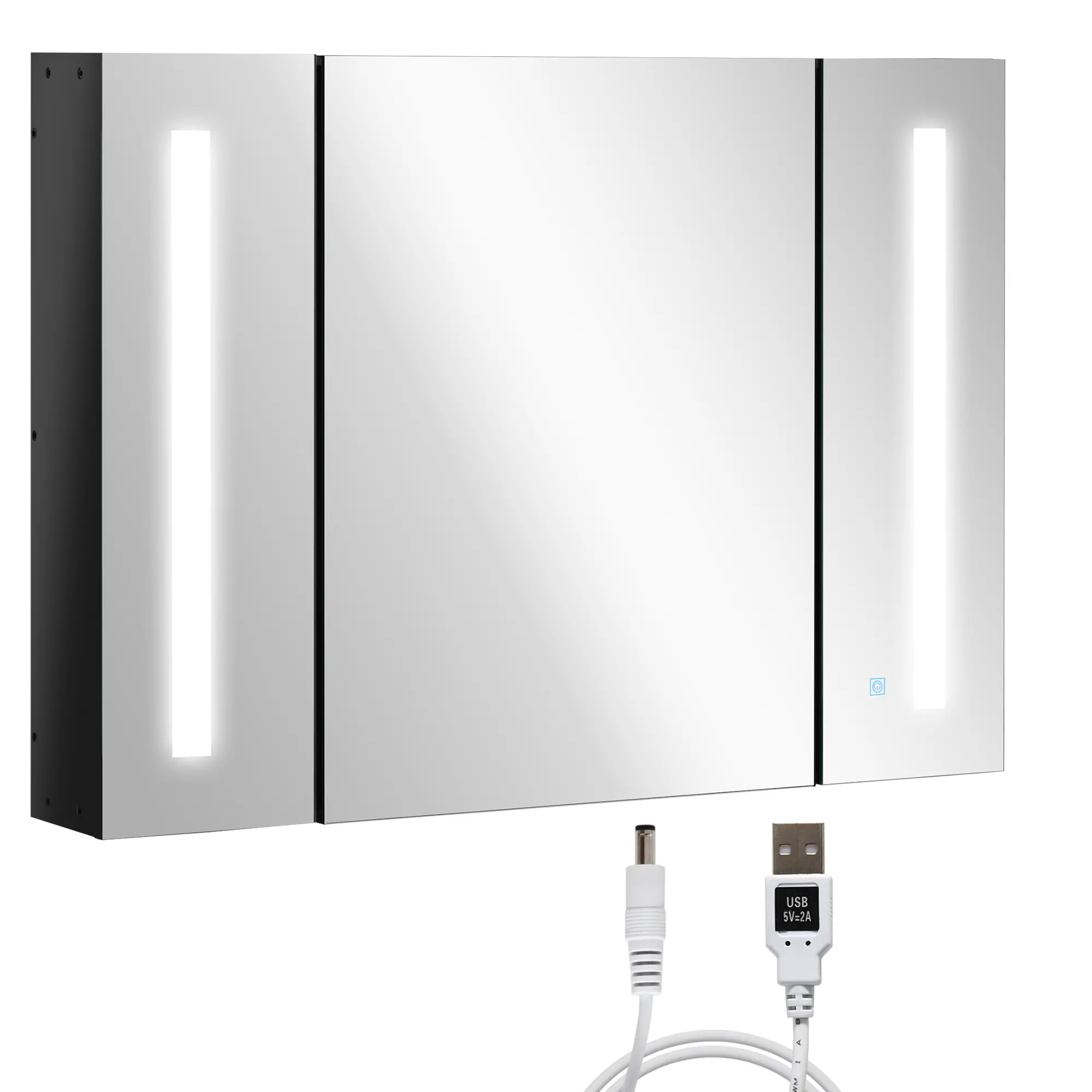 Wall Mounted Medicine Cabinet with Mirror, Adjustable Shelf, USB Charge, High Gloss, Black - Image 11