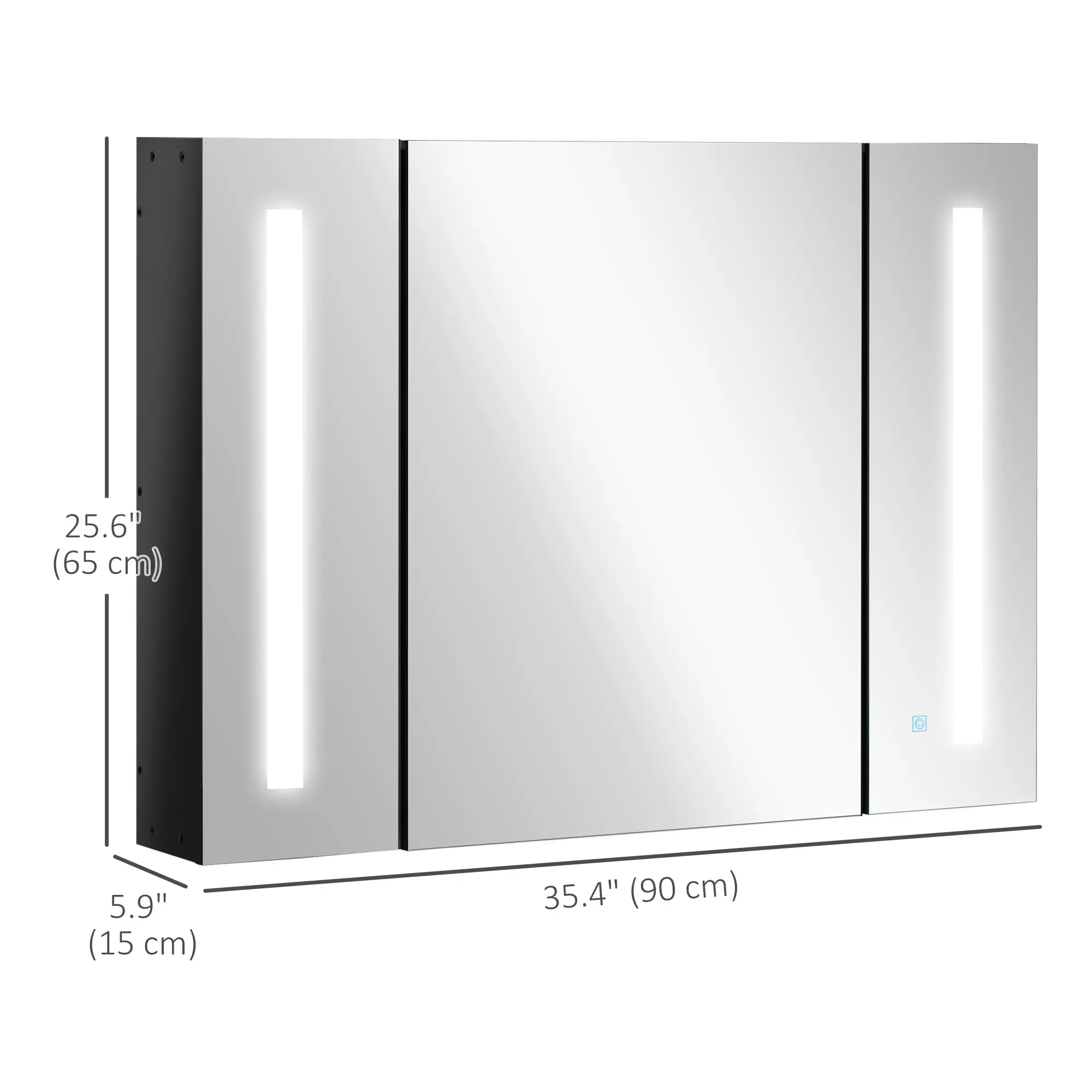 Wall Mounted Medicine Cabinet with Mirror, Adjustable Shelf, USB Charge, High Gloss, Black - Image 3