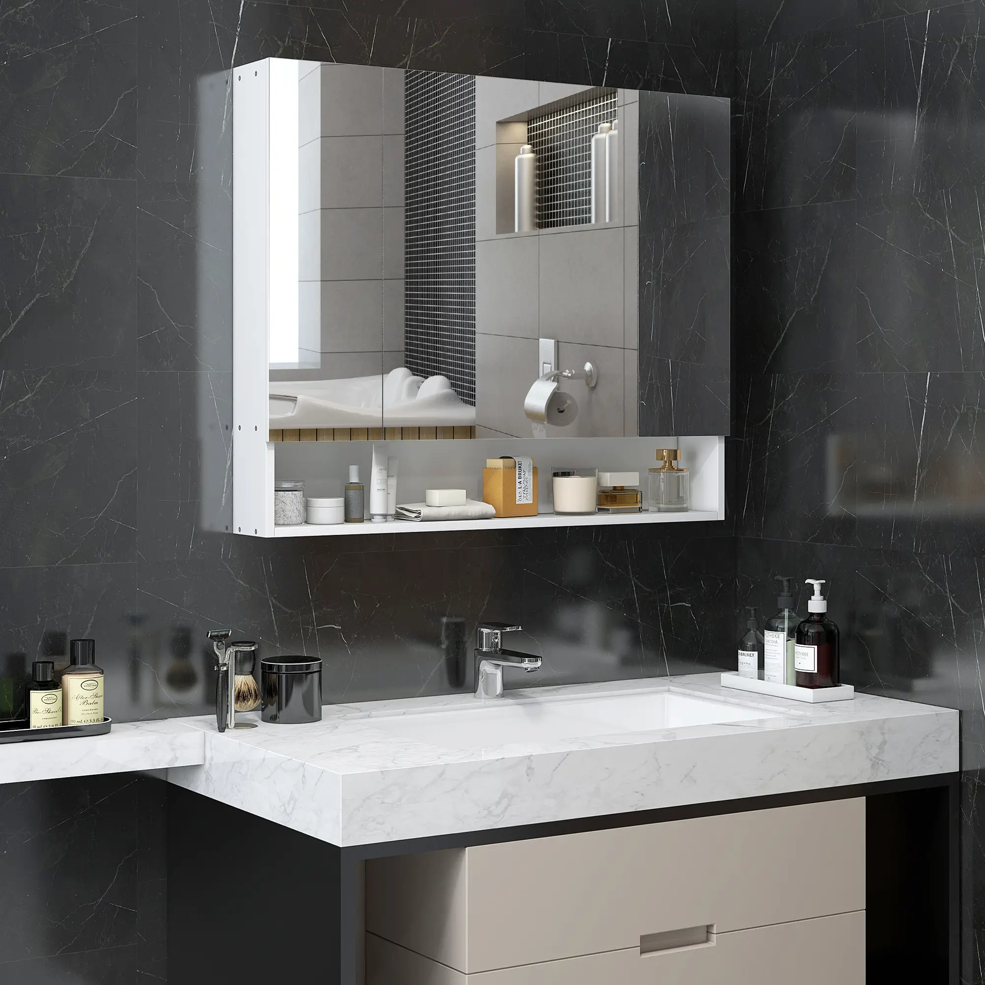 Wall Mounted Medicine Cabinet with Mirror, Adjustable Shelves, White - Image 2