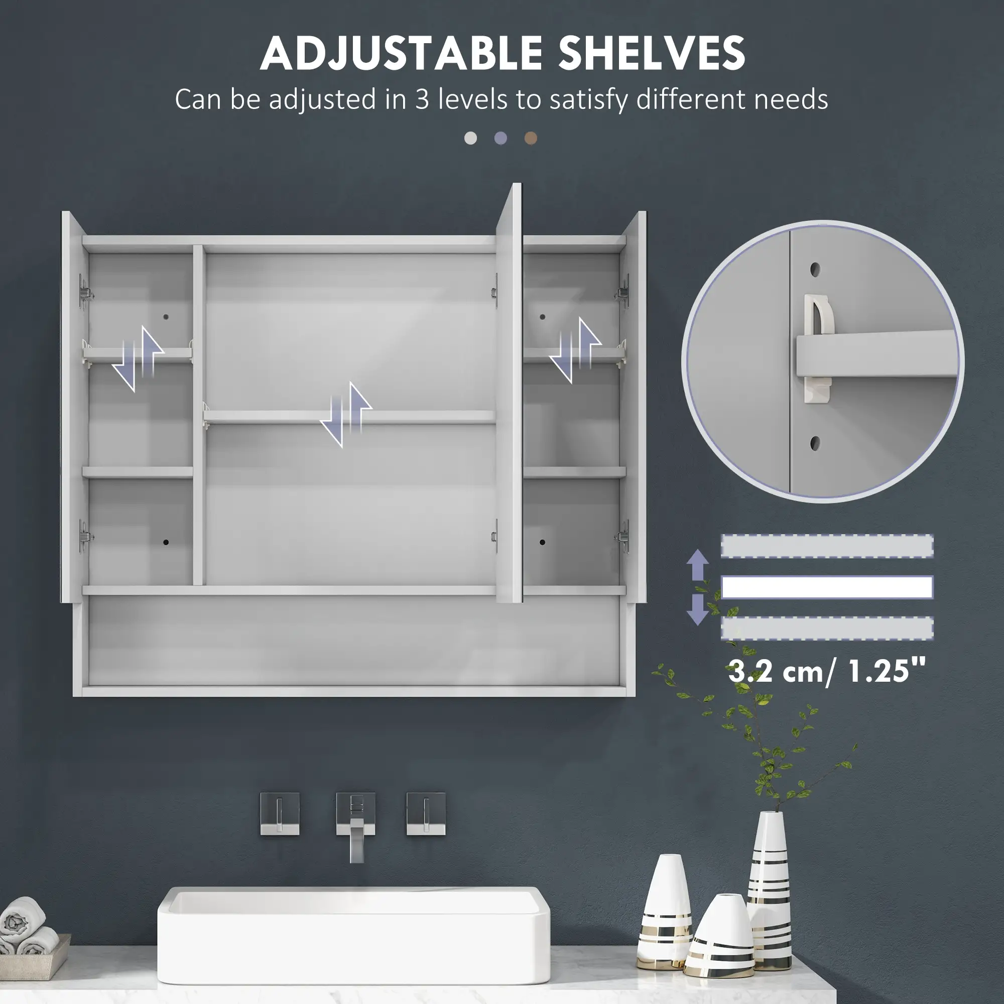 Wall Mounted Medicine Cabinet with Mirror, Adjustable Shelves, White - Image 6