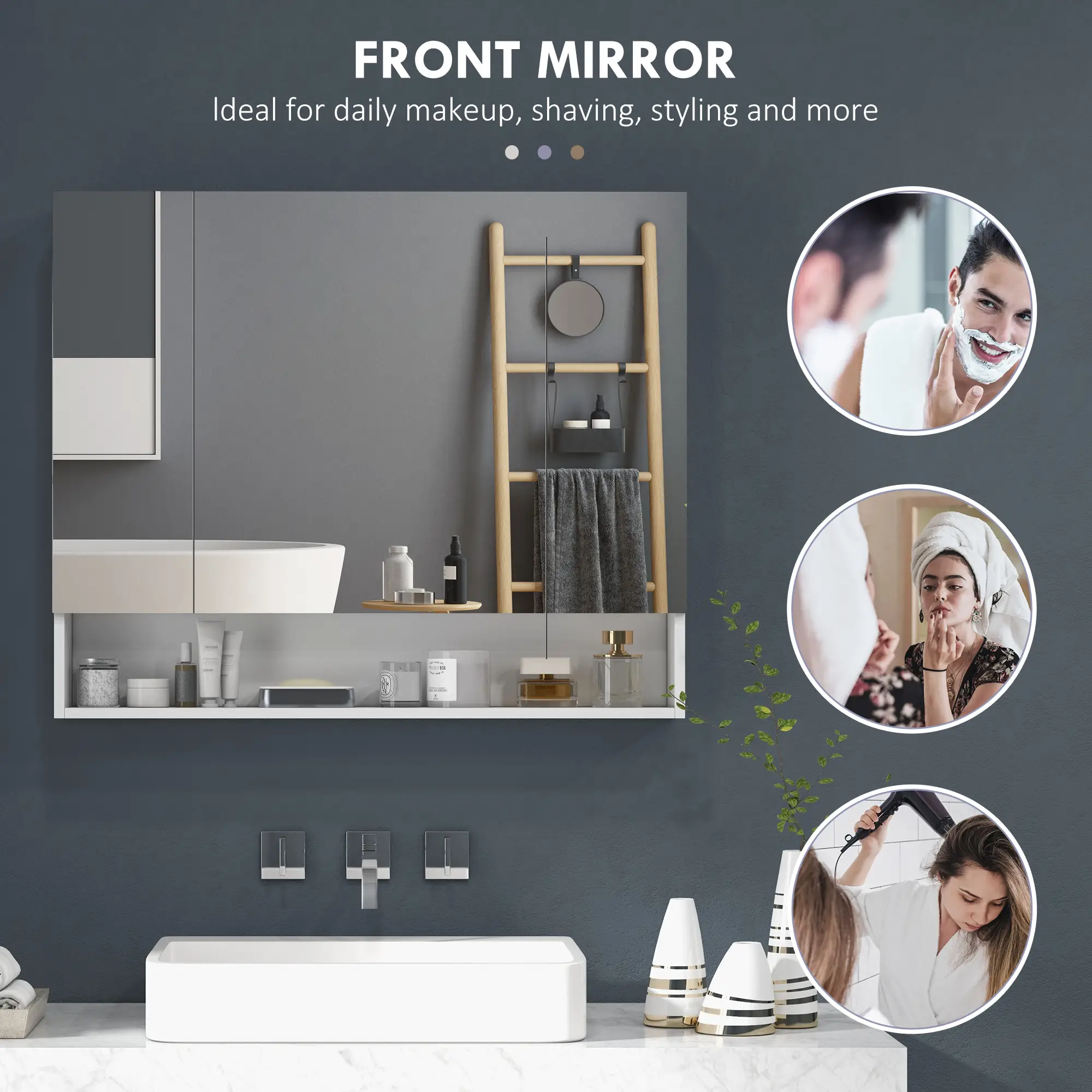 Wall Mounted Medicine Cabinet with Mirror, Adjustable Shelves, White - Image 7