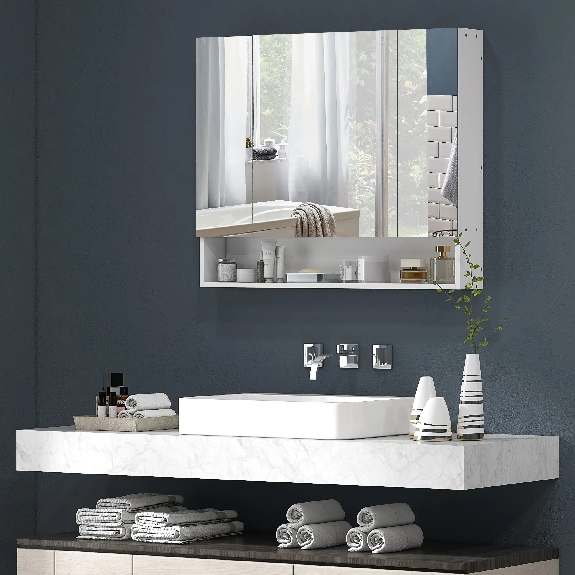 Wall Mounted Medicine Cabinet with Mirror, Adjustable Shelves, White - Image 8