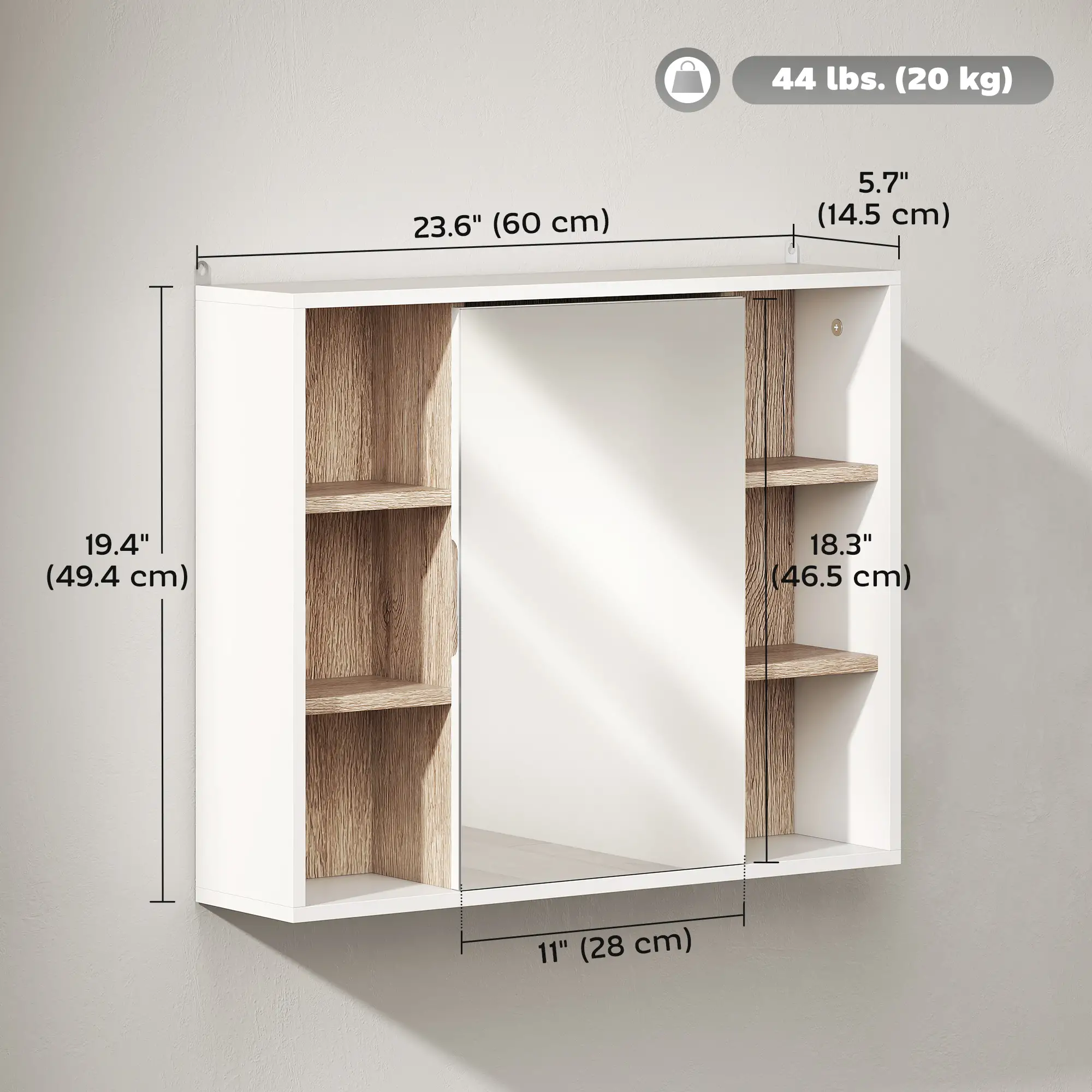 Wall-Mounted Medicine Cabinet with Mirror, Over Toilet Vanity, Oak, White - Image 3
