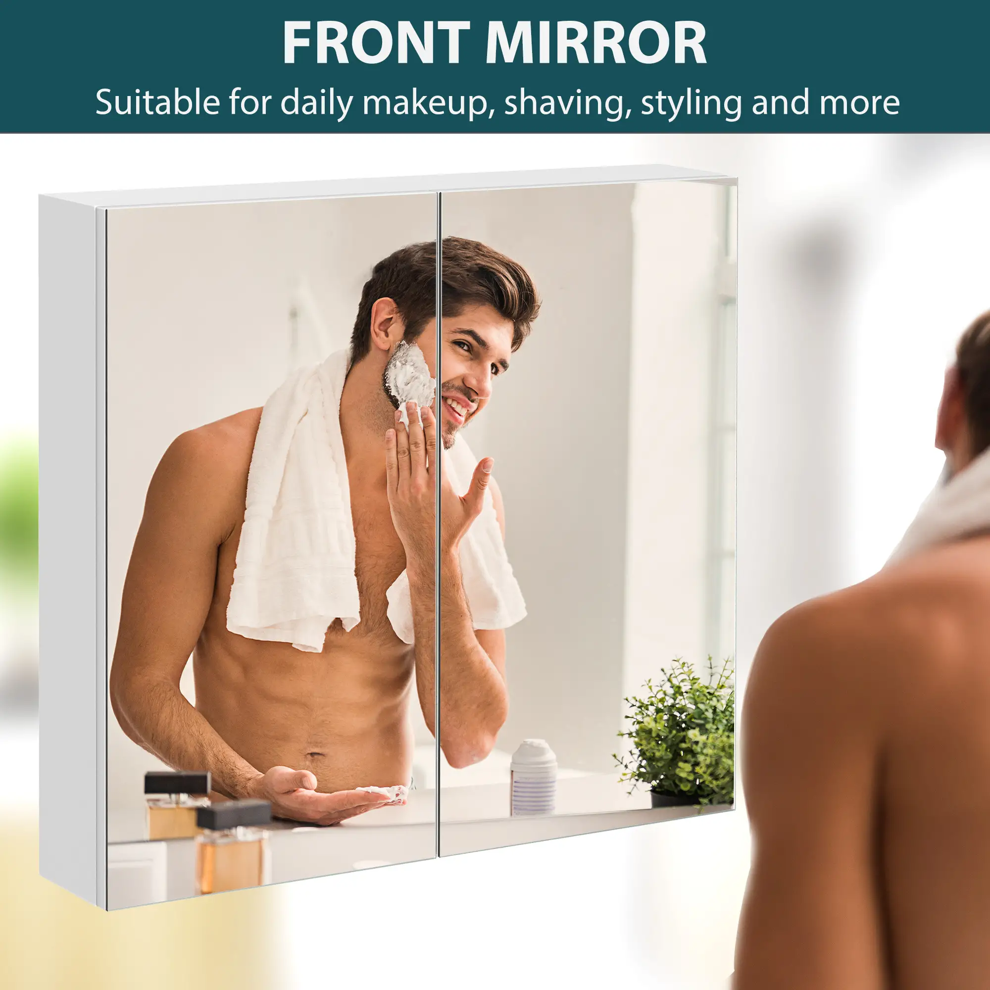 Wall Mounted Mirror Cabinet, Bathroom Medicine, 2 Doors, 3-Tier Shelving, White - Image 4