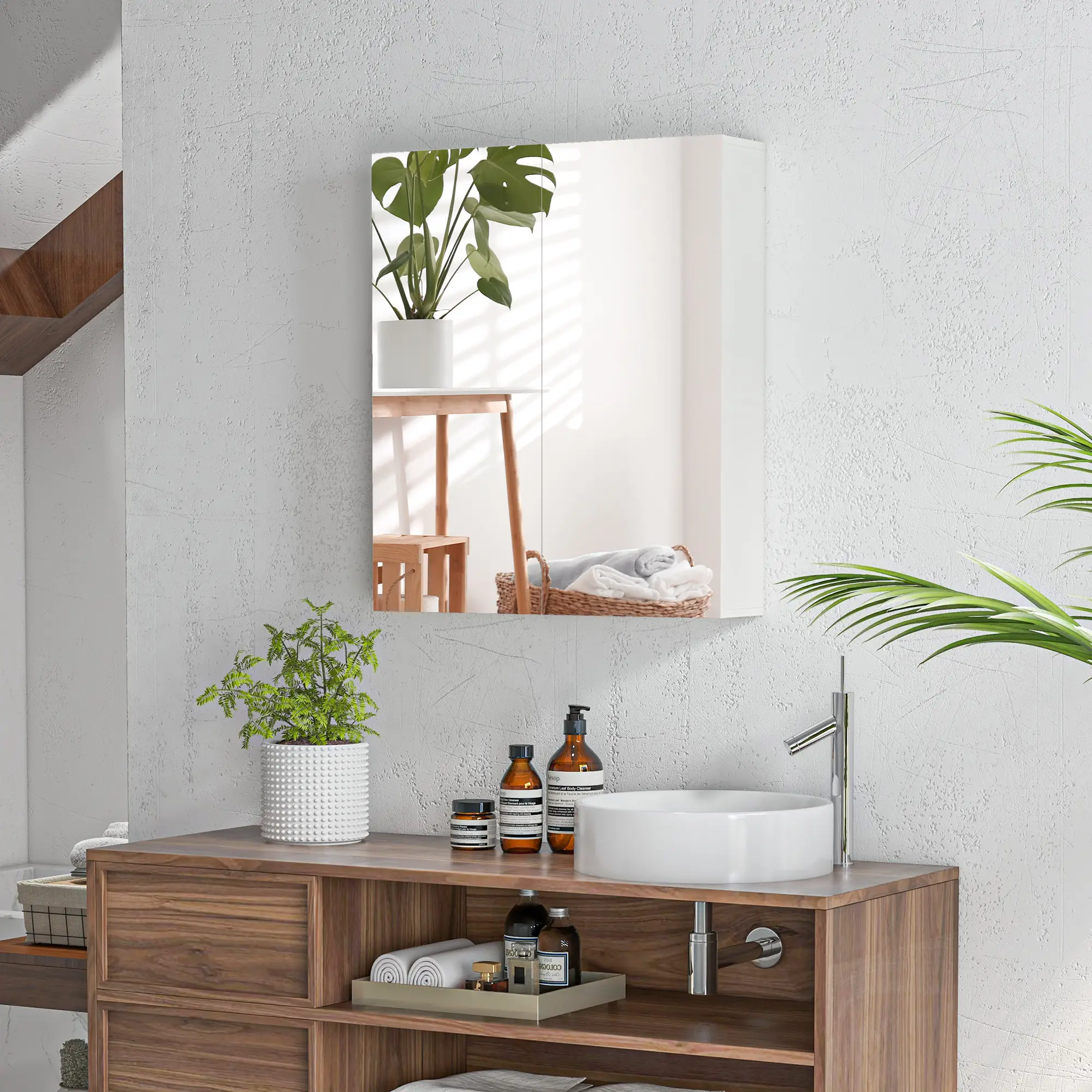 Wall Mounted Mirror Cabinet, Bathroom Medicine, 2 Doors, Adjustable Shelf - Image 2