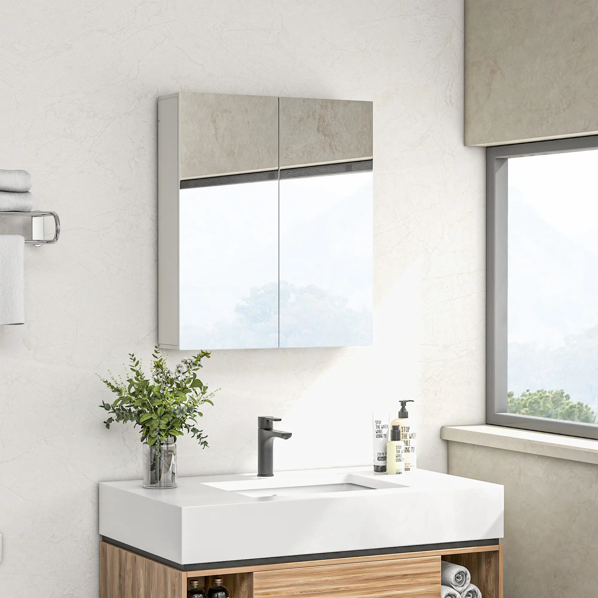 Wall Mounted Mirror Cabinet, Bathroom Medicine, 2 Doors, Adjustable Shelf - Image 8