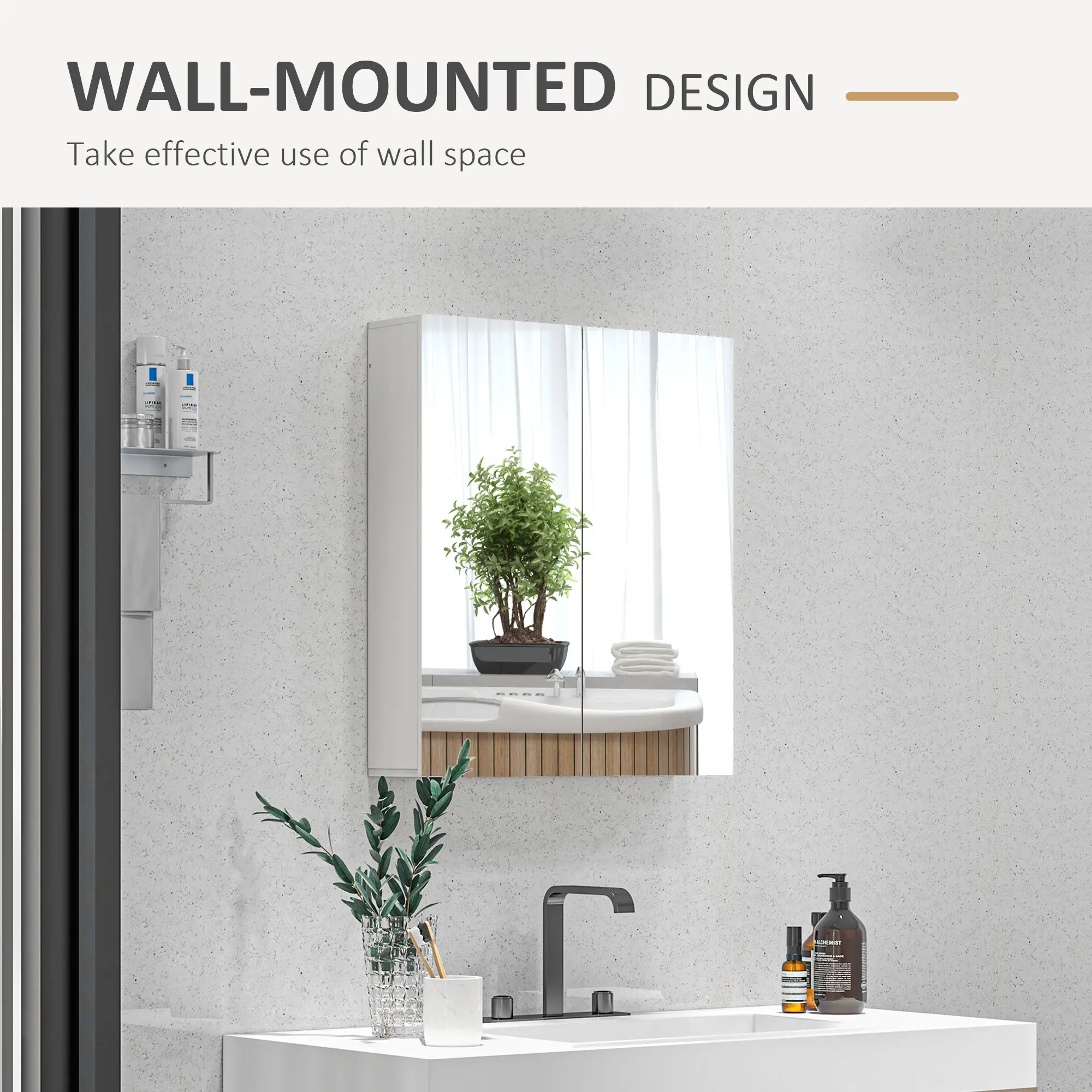 Wall Mounted Mirror Cabinet, Bathroom Medicine, 2 Doors, Adjustable Shelf - Image 9