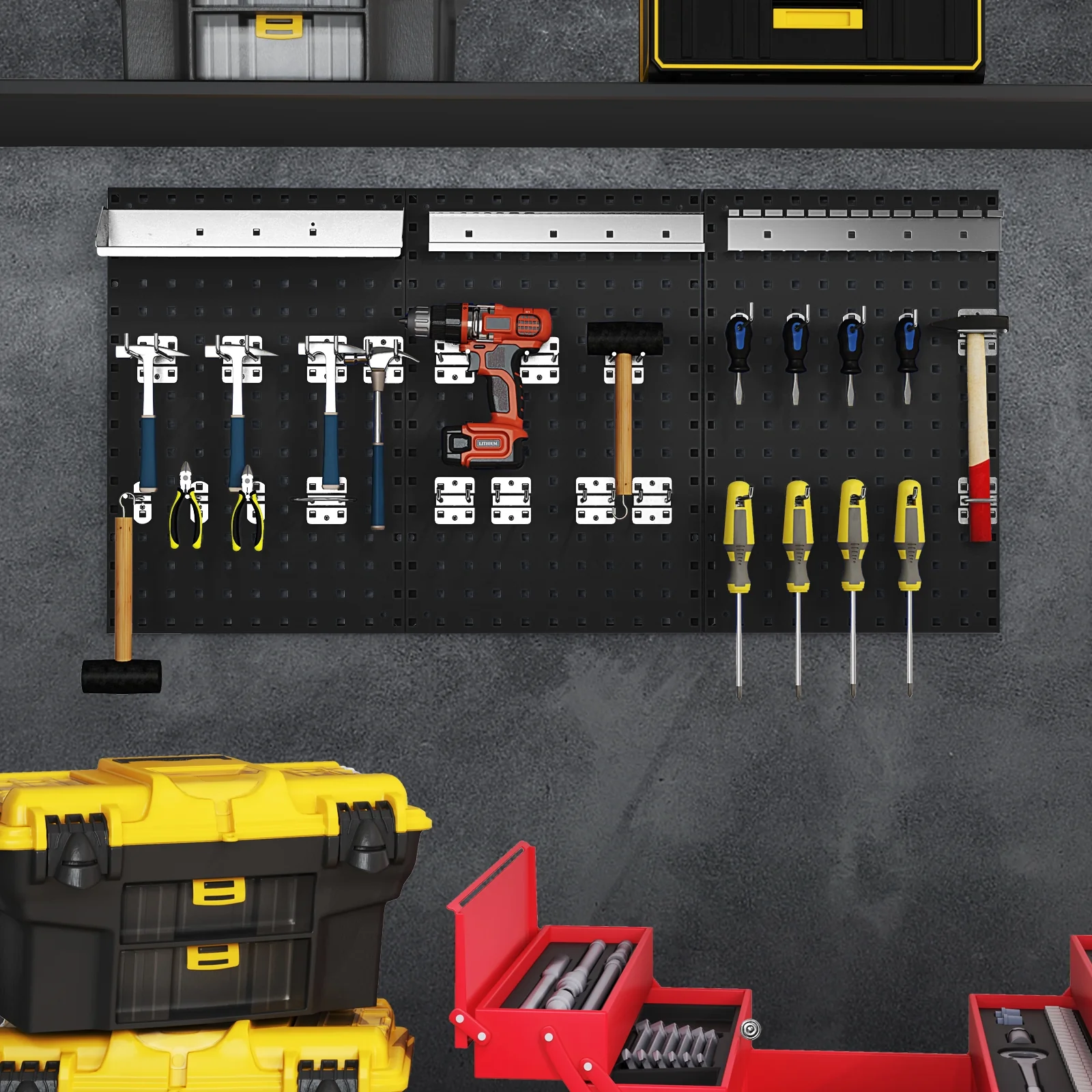 Wall Mounted Pegboard Kit, 3 Pegboards, Garage Workshop, Black - Image 7