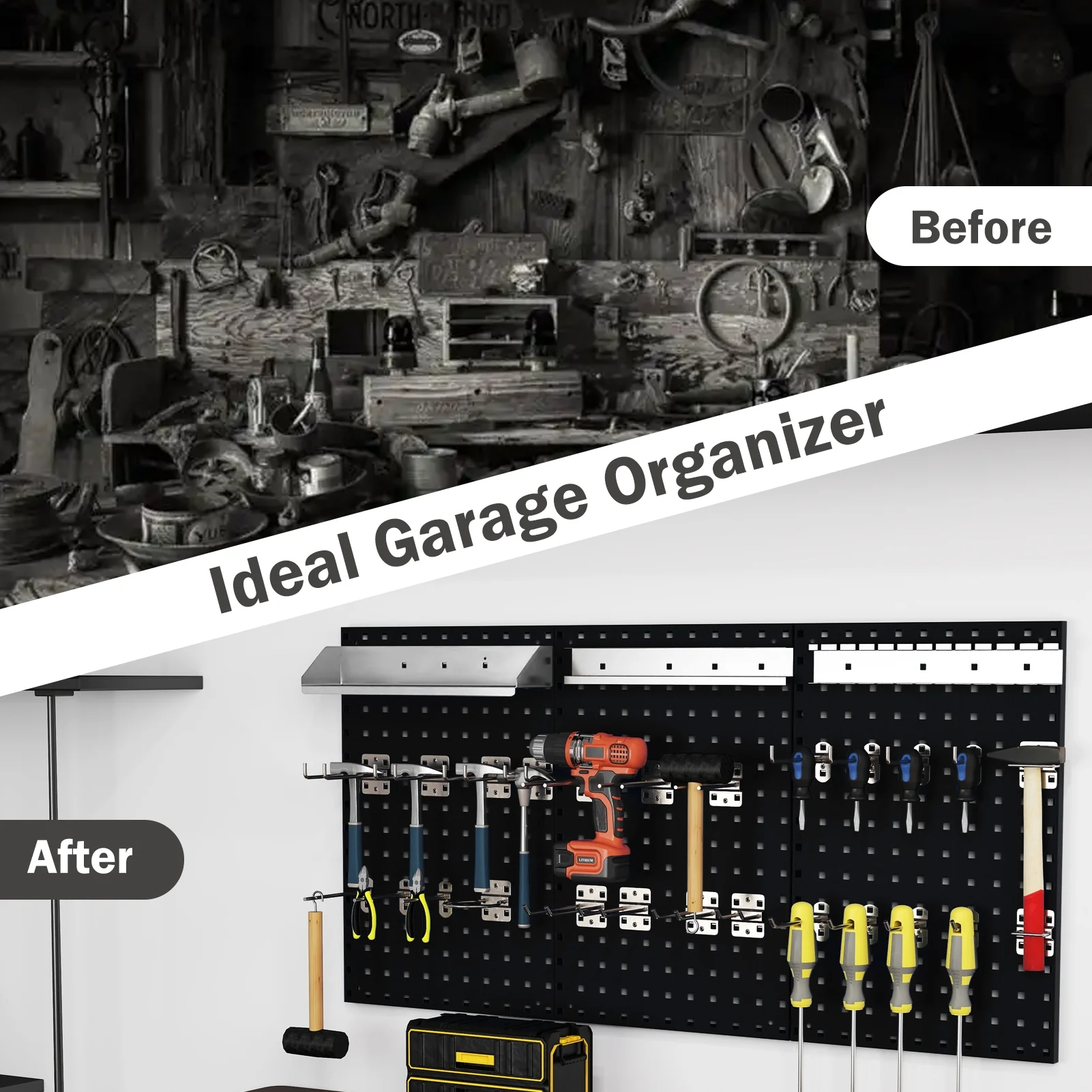 Wall Mounted Pegboard Kit, 3 Pegboards, Garage Workshop, Black - Image 9
