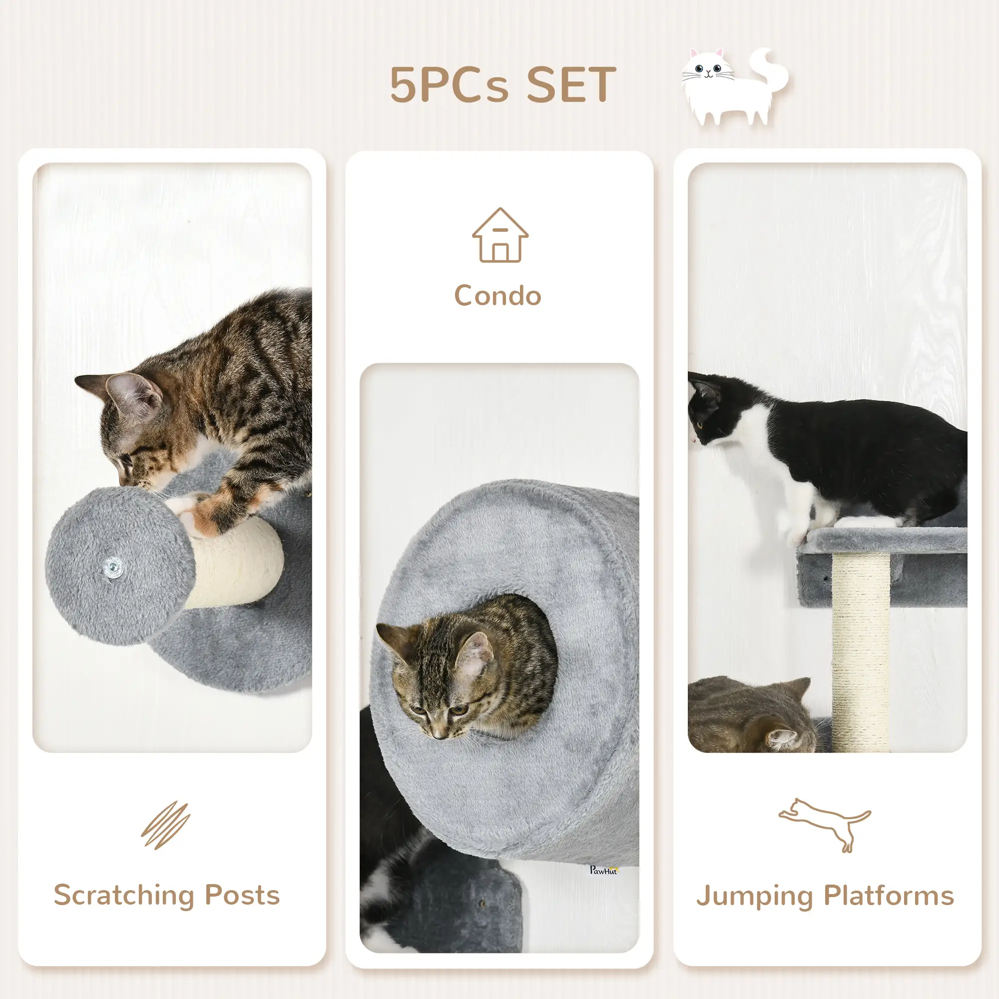 Wall-Mounted Pet Climbing Shelf Set, Grey - Image 5