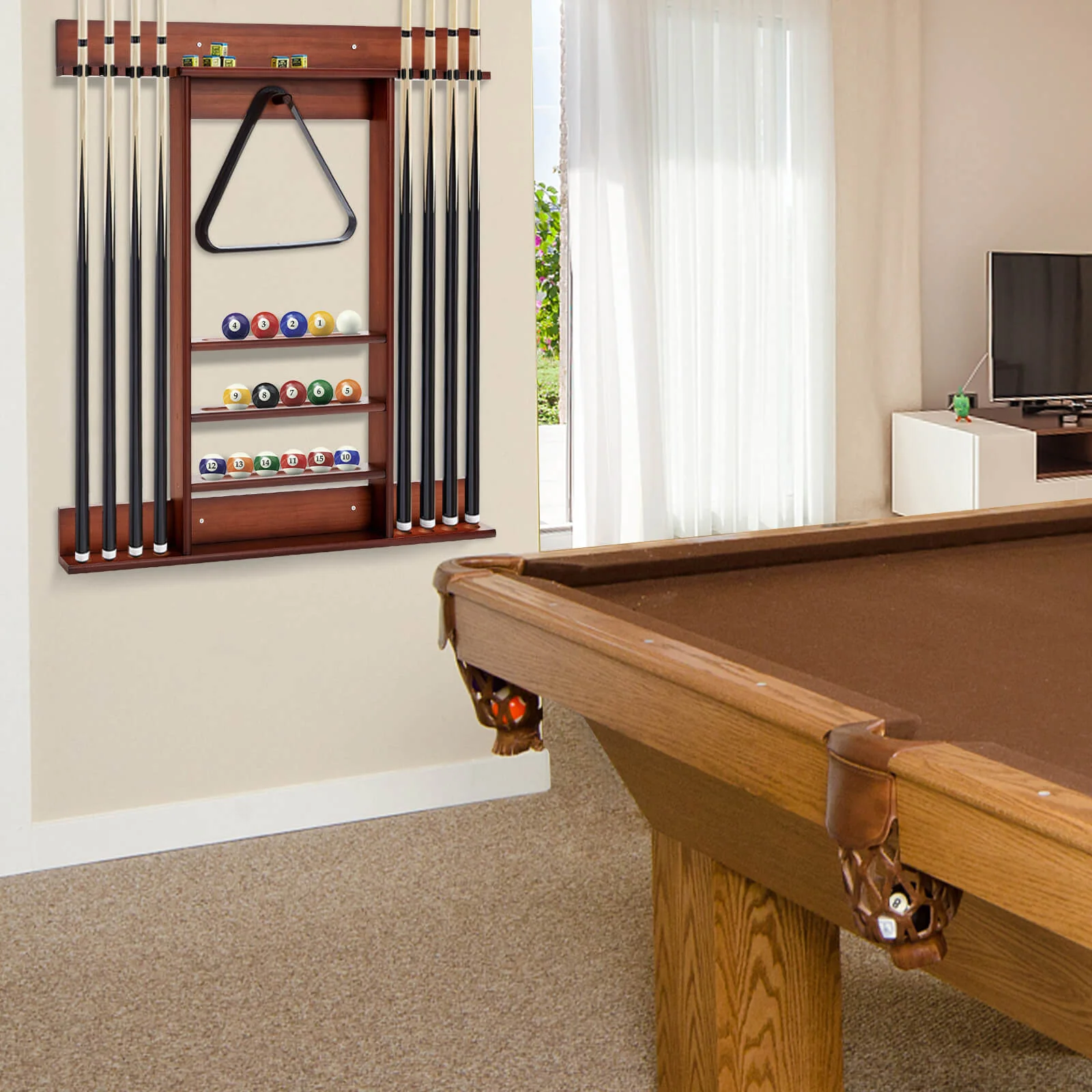 Wall Mounted Pool Cue Rack, Brown - Image 2