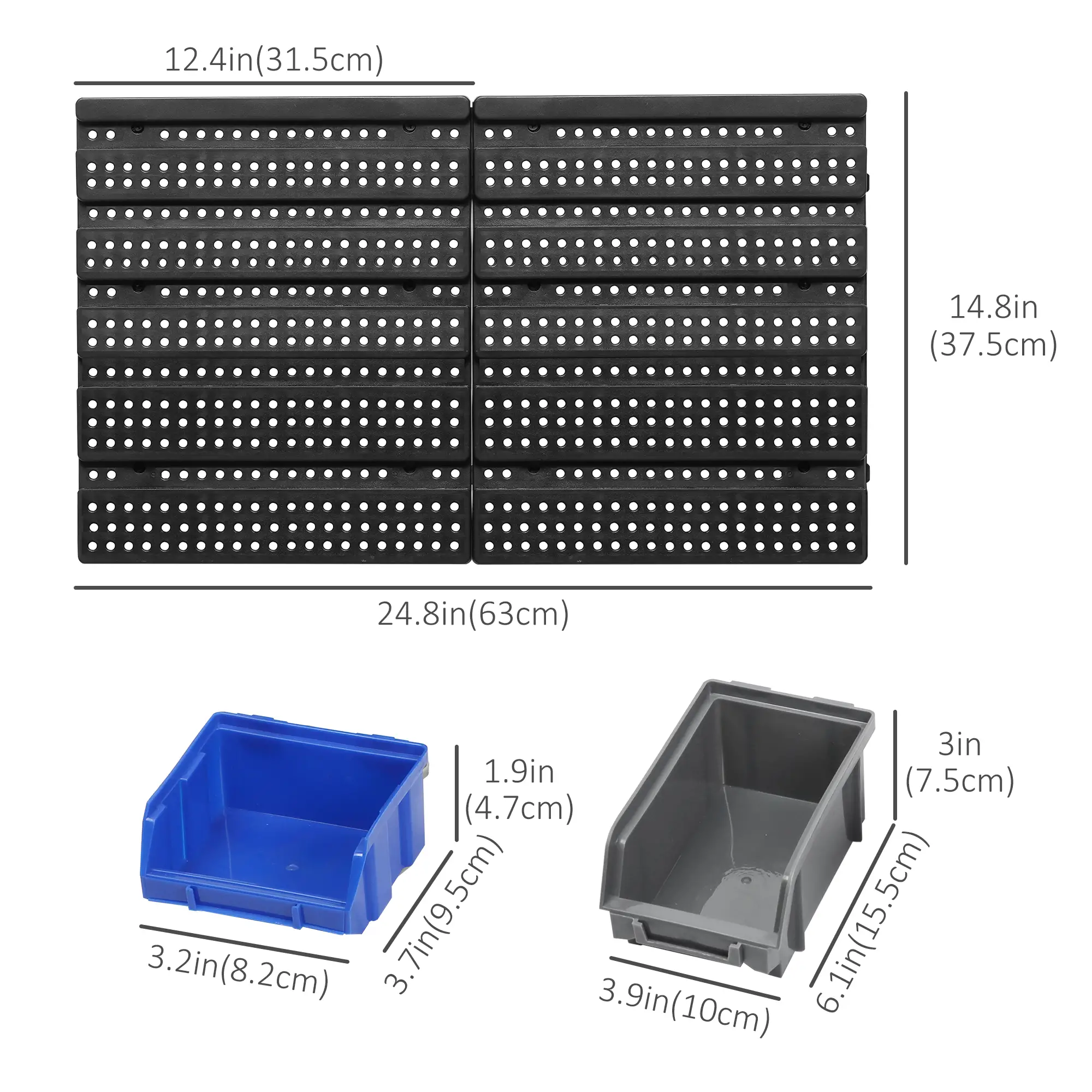 Wall Mounted Storage Bin Rack, 30 Bins, Pegboard, Garage Workshop, Blue - Image 3