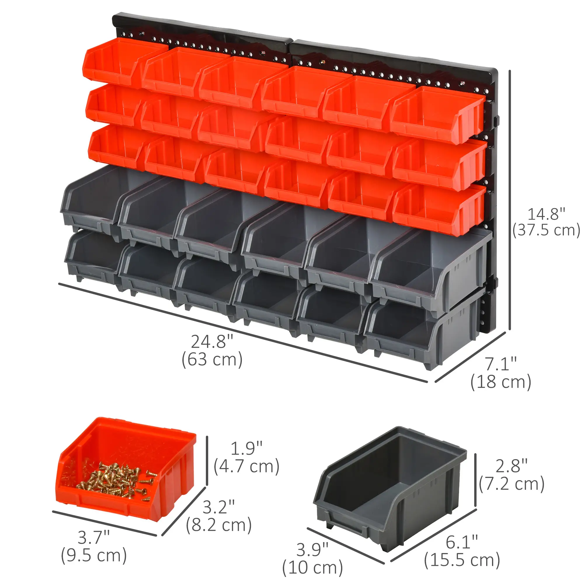Wall Mounted Storage Bin Rack, 30 Bins, Pegboard, Garage Workshop, Red - Image 3