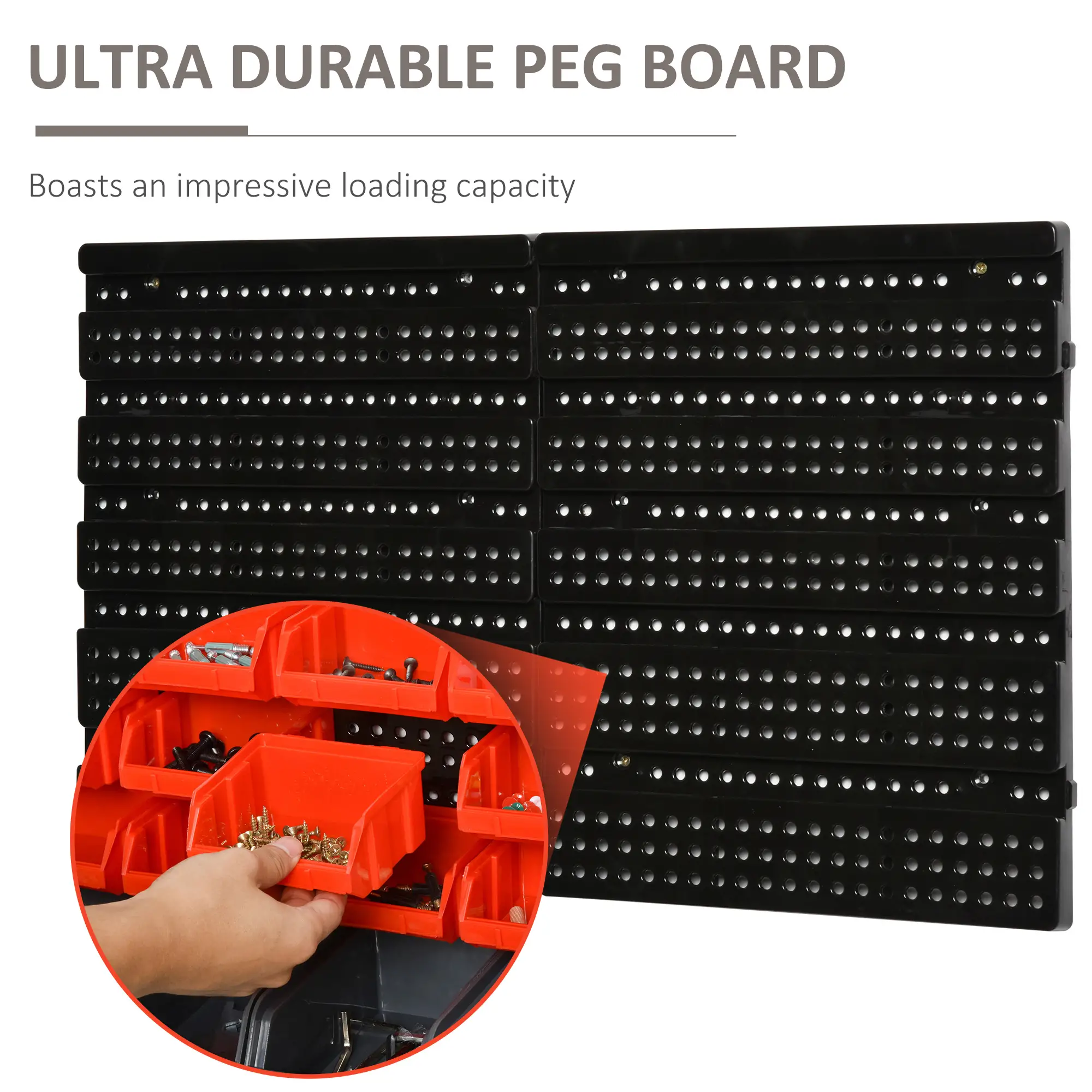 Wall Mounted Storage Bin Rack, 30 Bins, Pegboard, Garage Workshop, Red - Image 9