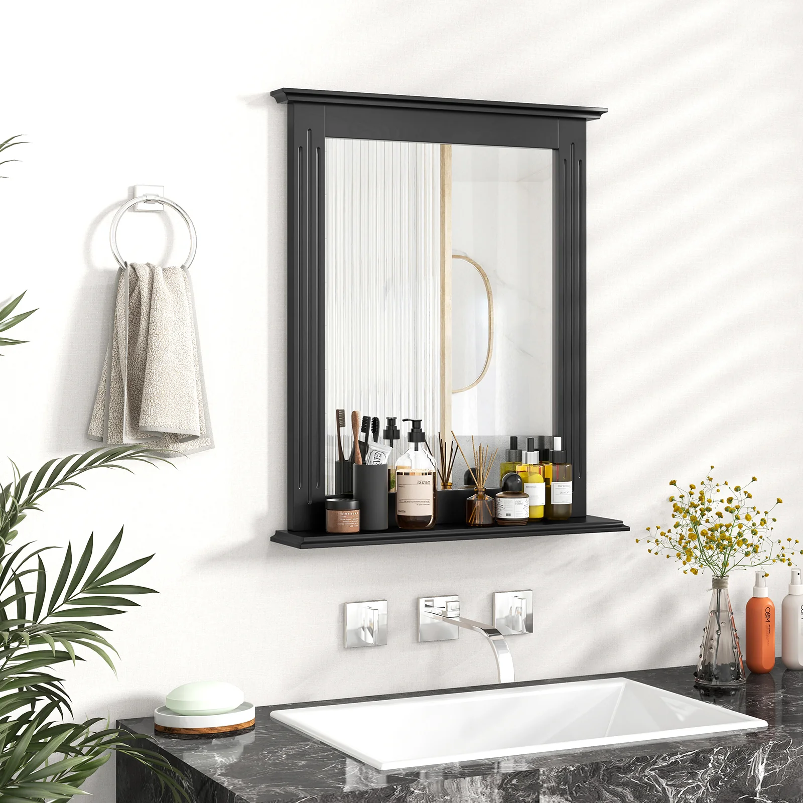 Wall Mounted Vanity Mirror With Shelf, Black - Image 2