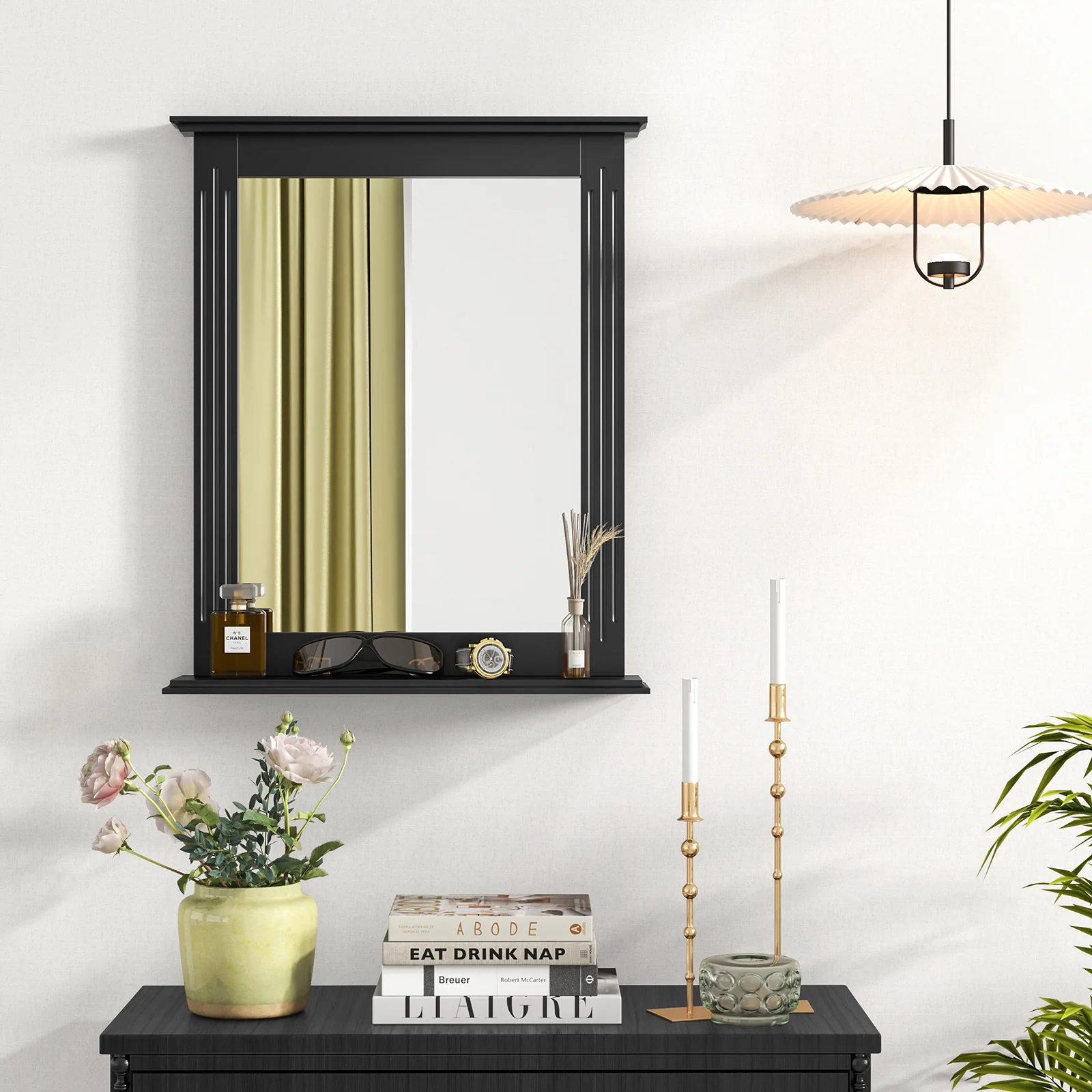Wall Mounted Vanity Mirror With Shelf, Black - Image 3