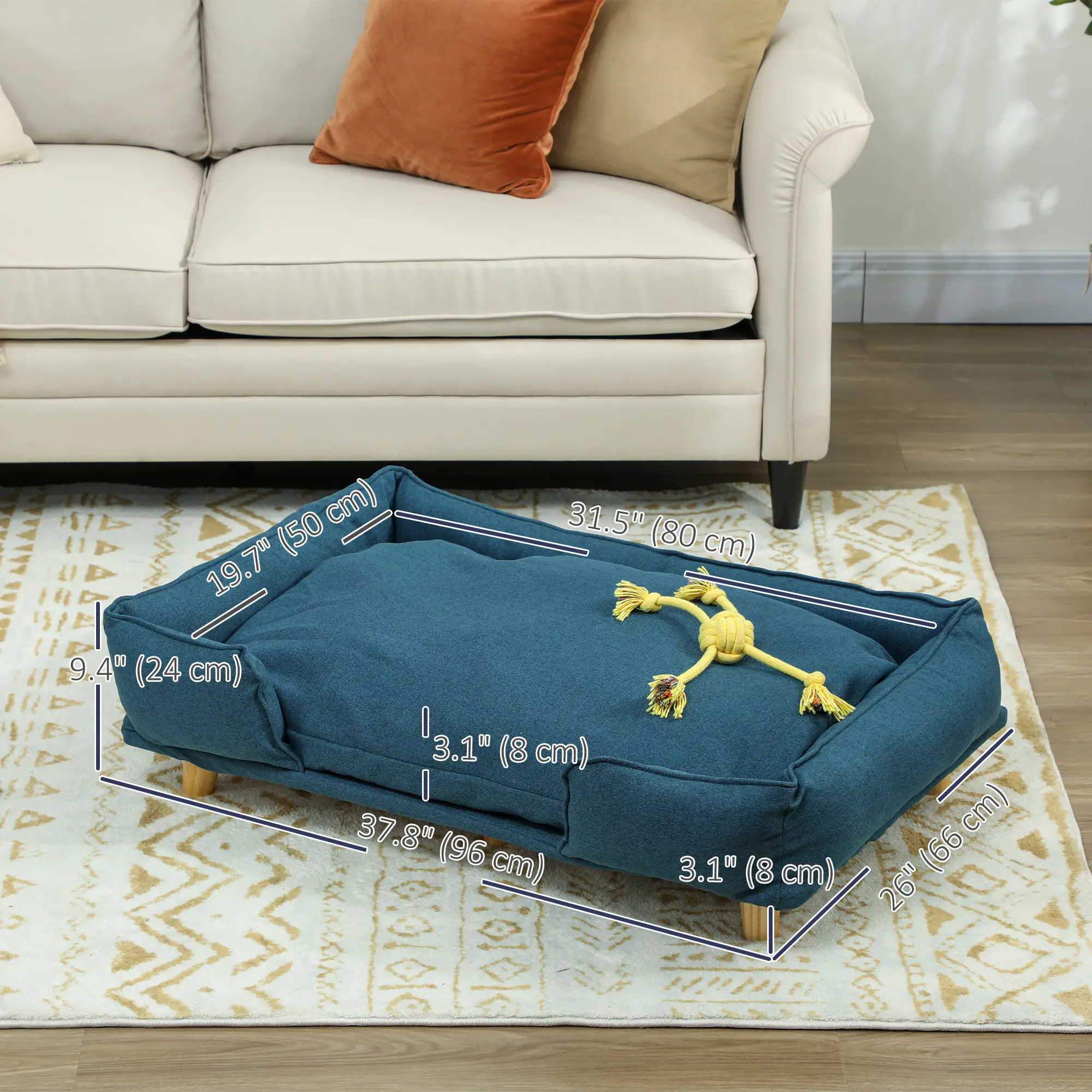 Washable Dog Sofa For Large Dogs, Elevated Pet Couch, Dark Blue - Image 3