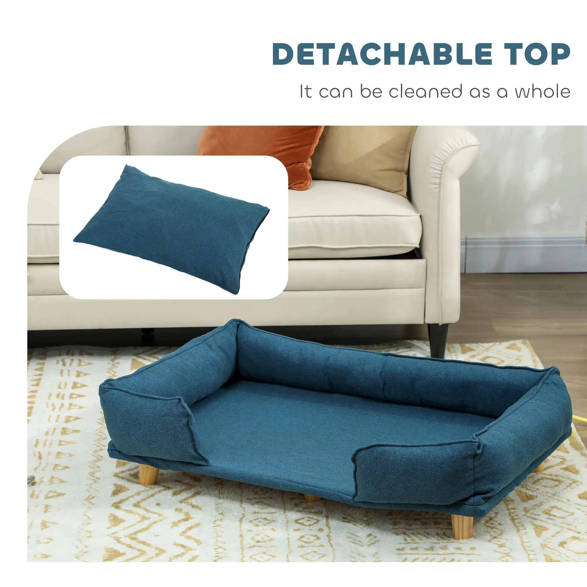 Washable Dog Sofa For Large Dogs, Elevated Pet Couch, Dark Blue - Image 5