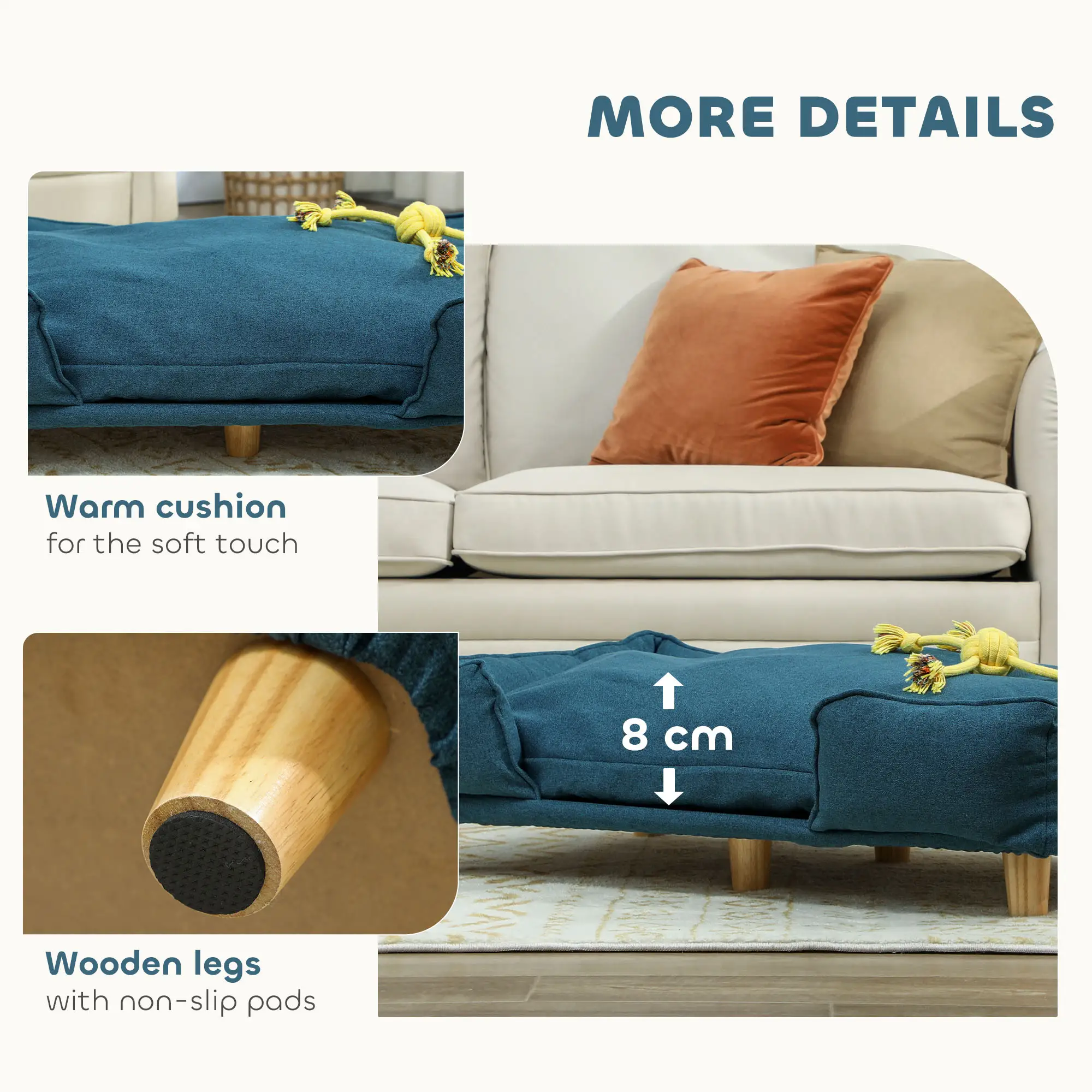 Washable Dog Sofa For Large Dogs, Elevated Pet Couch, Dark Blue - Image 6