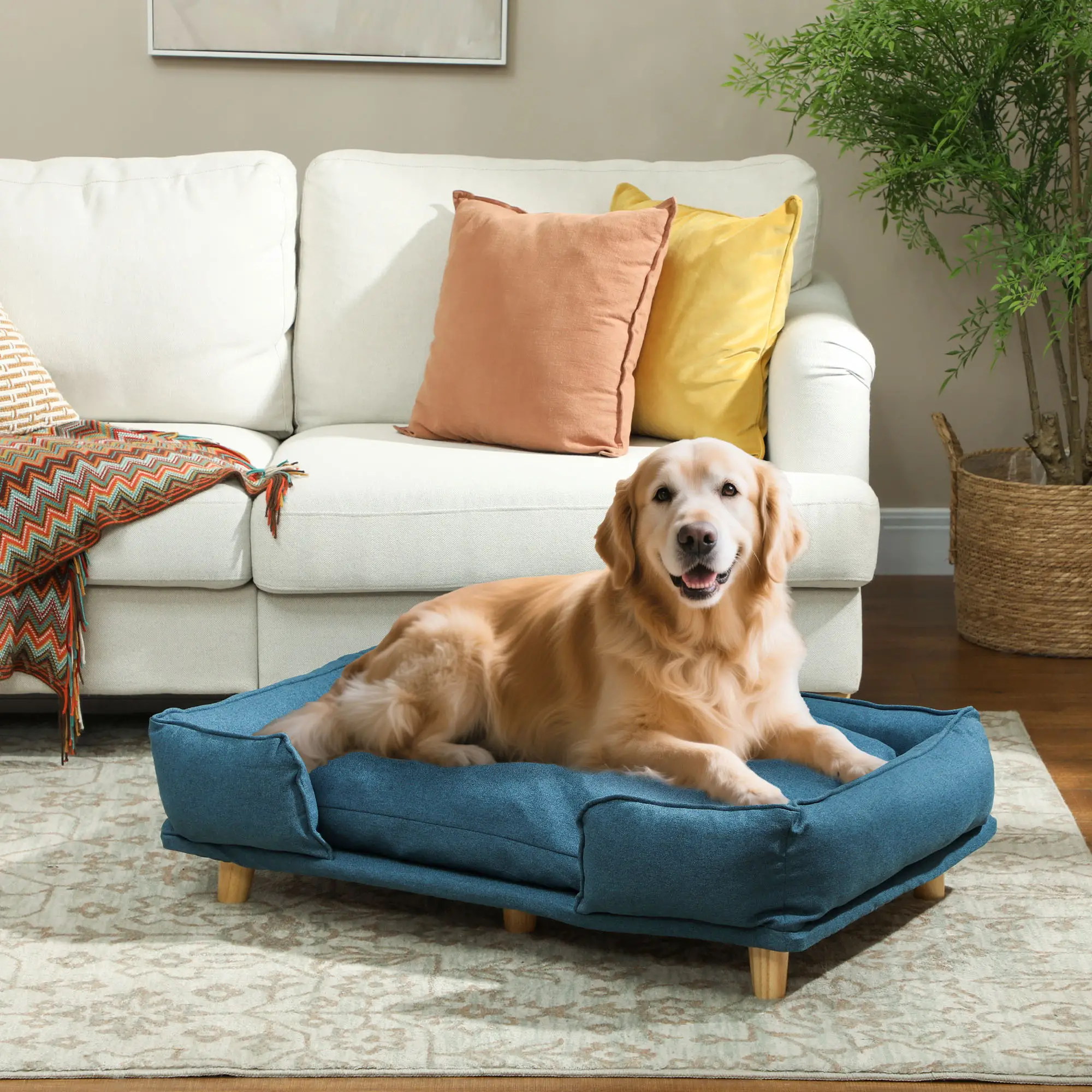 Washable Dog Sofa For Large Dogs, Elevated Pet Couch, Dark Blue - Image 8