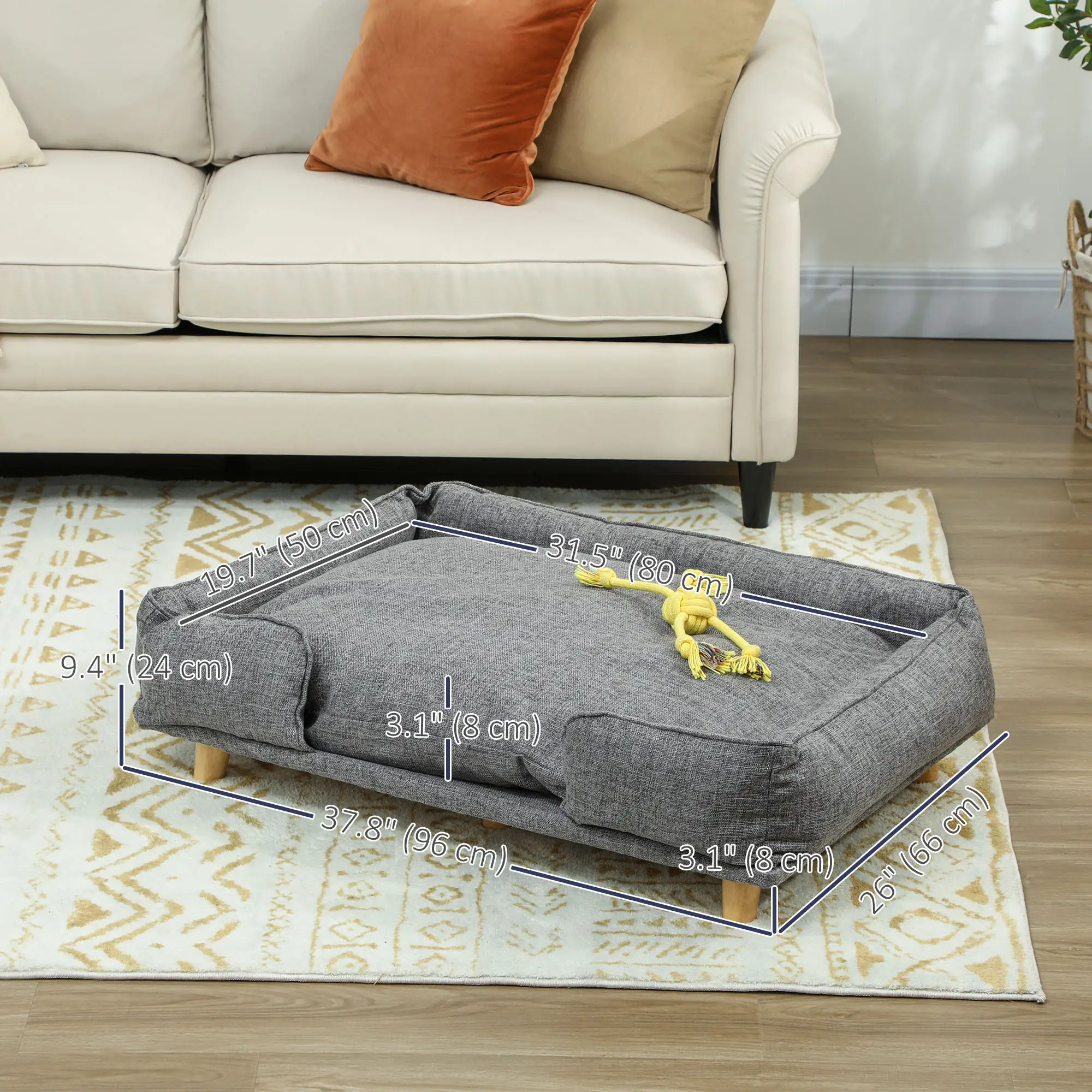Washable Dog Sofa for Large Dogs, Elevated Pet Couch, Dark Grey - Image 3