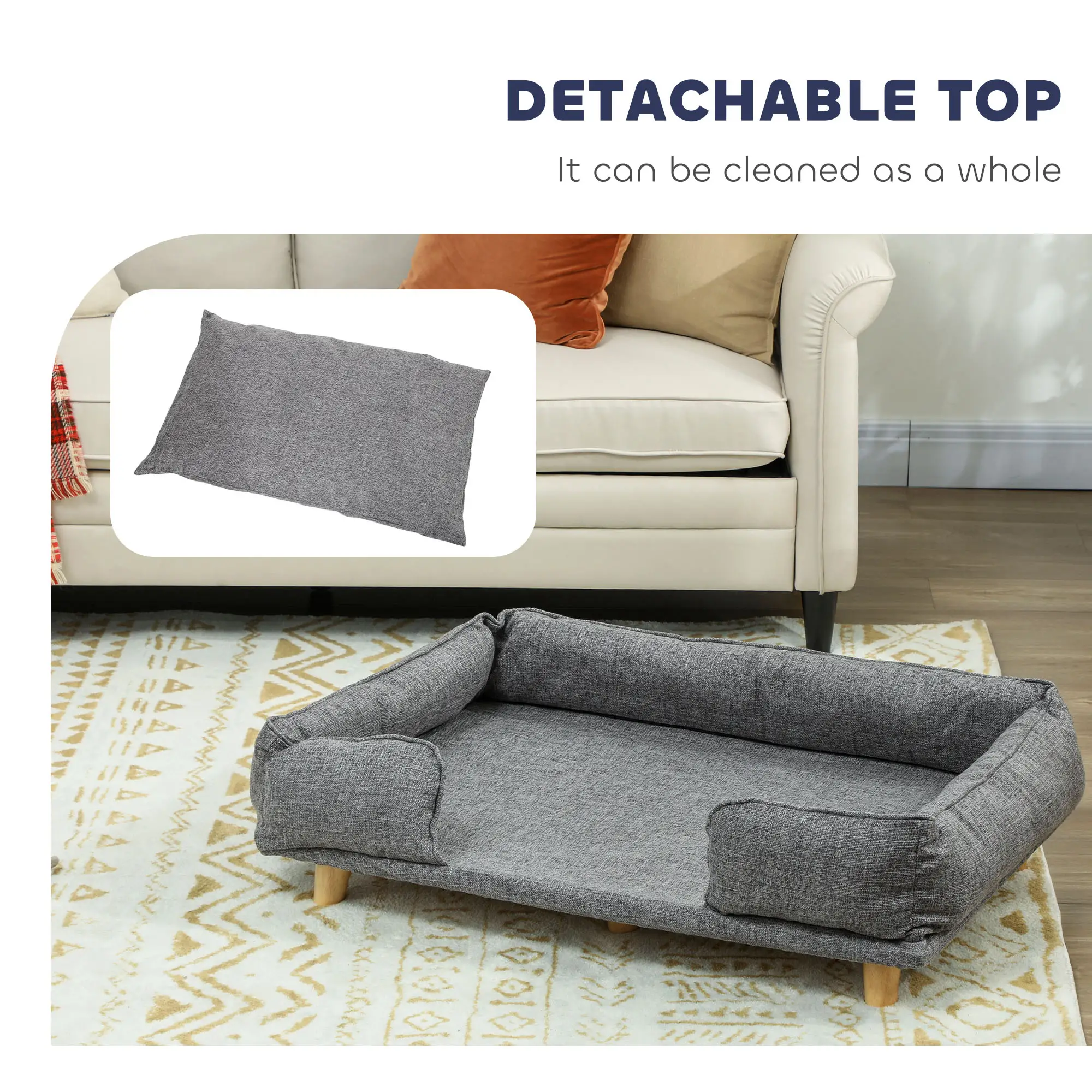 Washable Dog Sofa for Large Dogs, Elevated Pet Couch, Dark Grey - Image 5