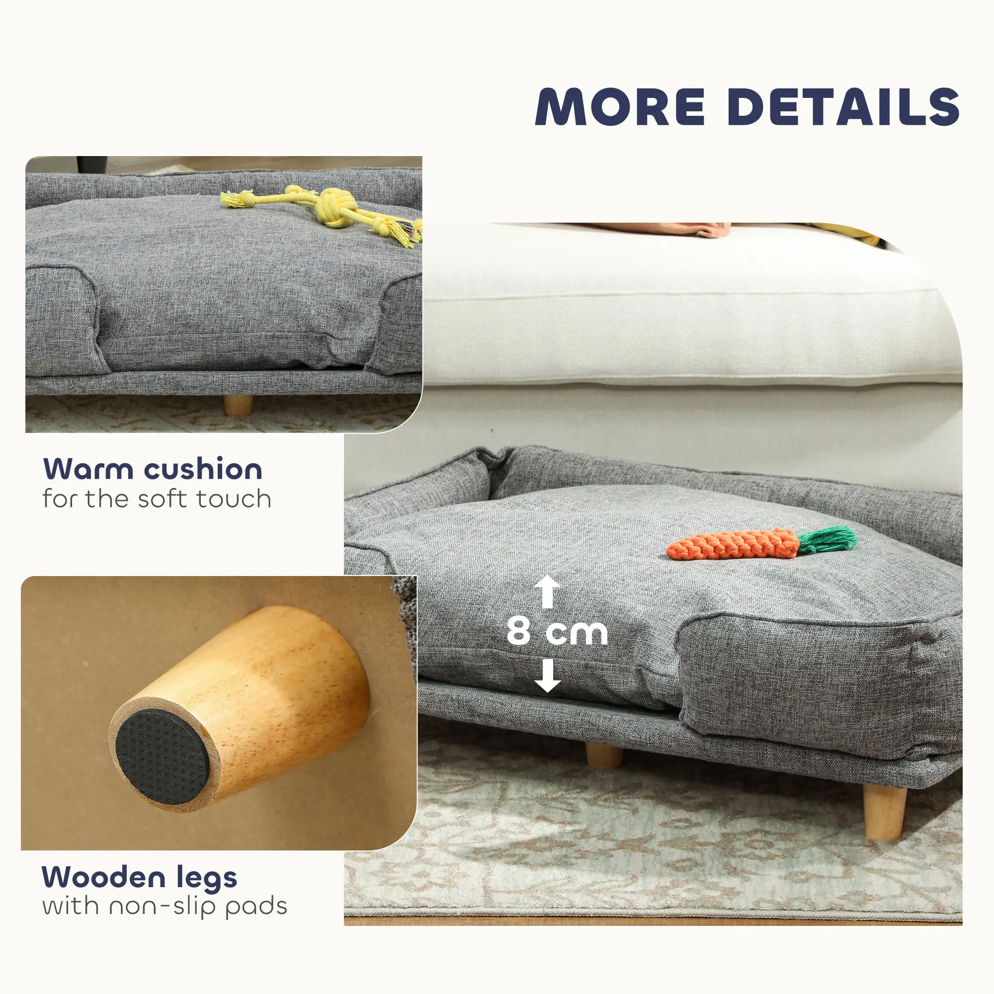 Washable Dog Sofa for Large Dogs, Elevated Pet Couch, Dark Grey - Image 6