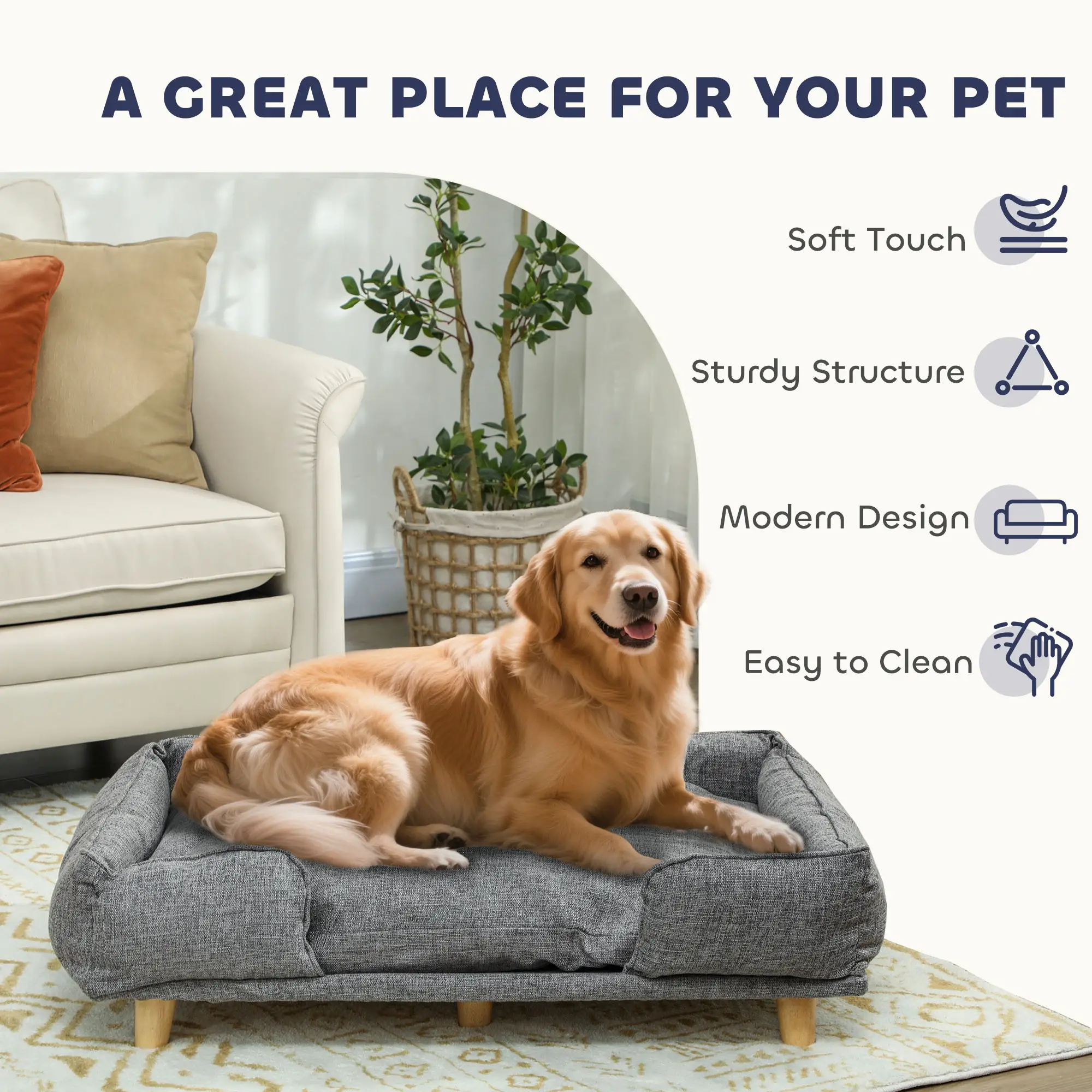 Washable Dog Sofa for Large Dogs, Elevated Pet Couch, Dark Grey - Image 7