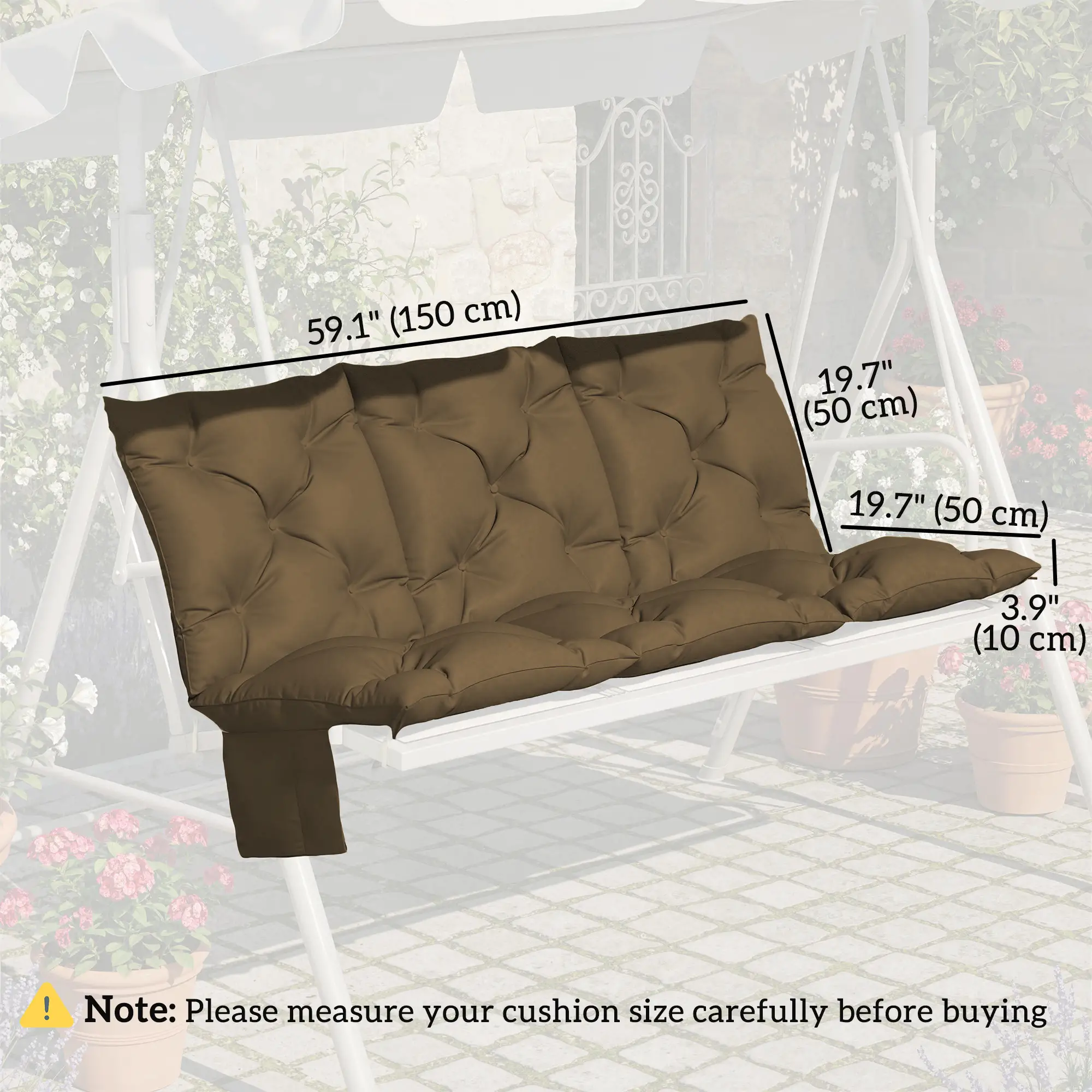 Water-Repellent Bench Cushion, 59.1" x 39.4", Khaki - Image 3