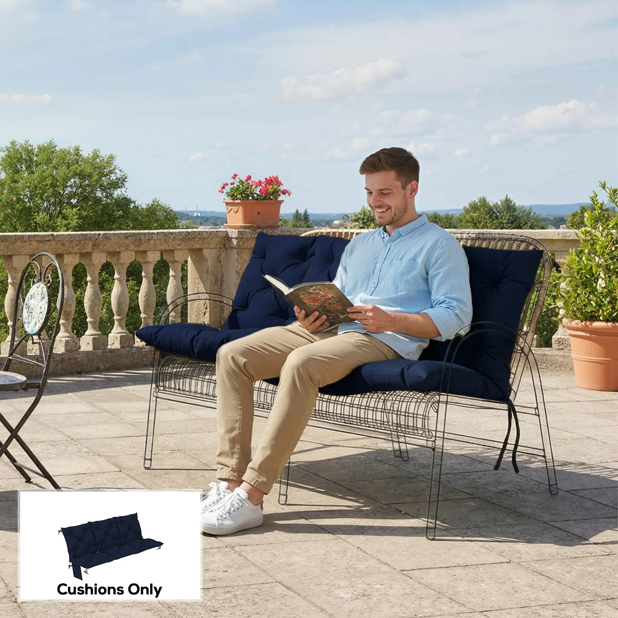 Water-Repellent Bench Cushion, 59.1" x 39.4", Navy Blue - Image 10