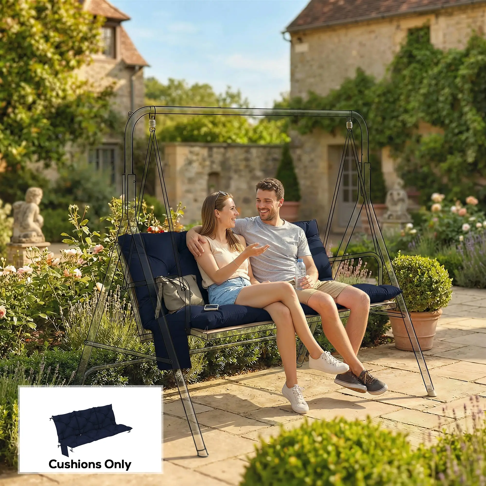 Water-Repellent Bench Cushion, 59.1" x 39.4", Navy Blue - Image 2