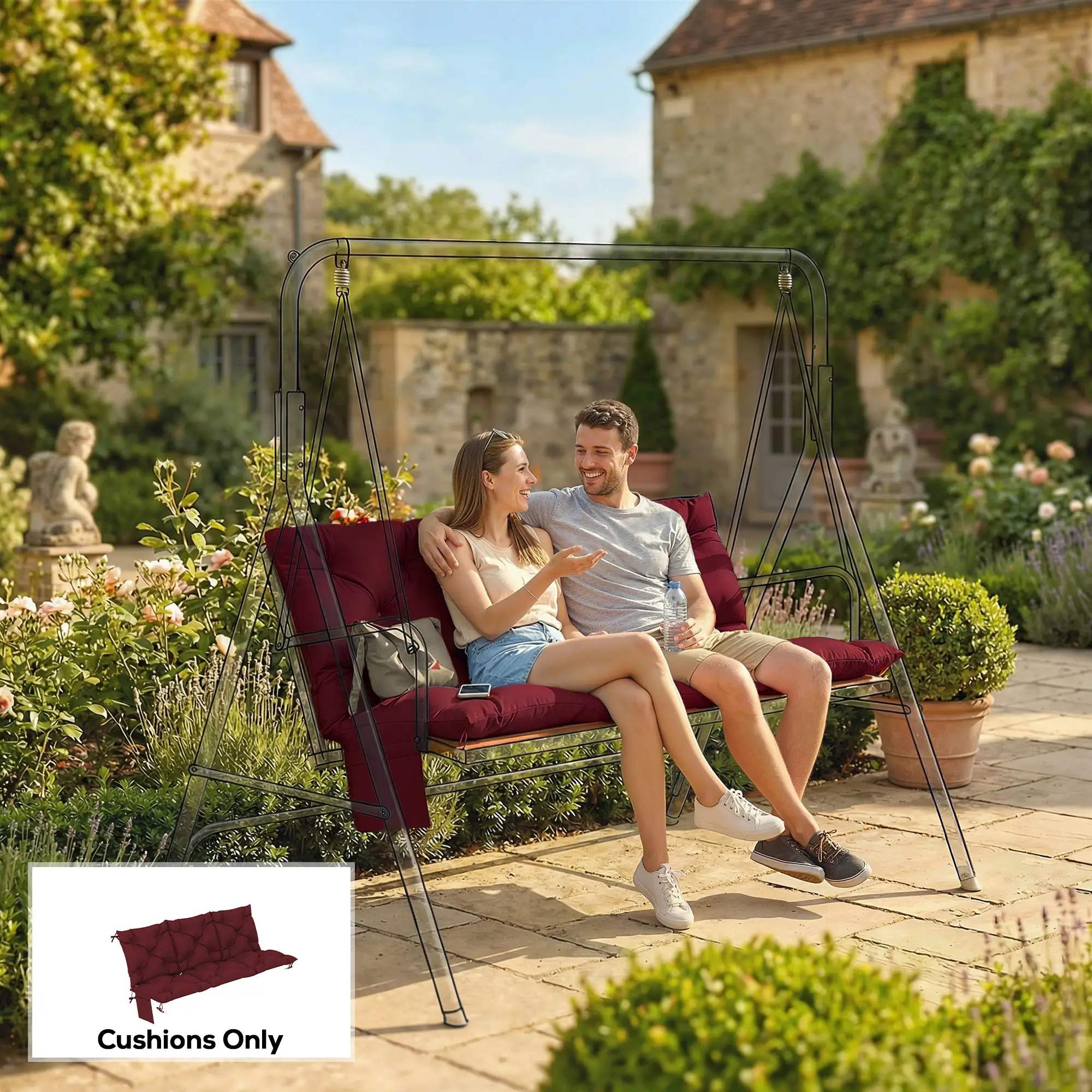 Water-Repellent Bench Cushion, 59.1" x 39.4", Wine Red - Image 2
