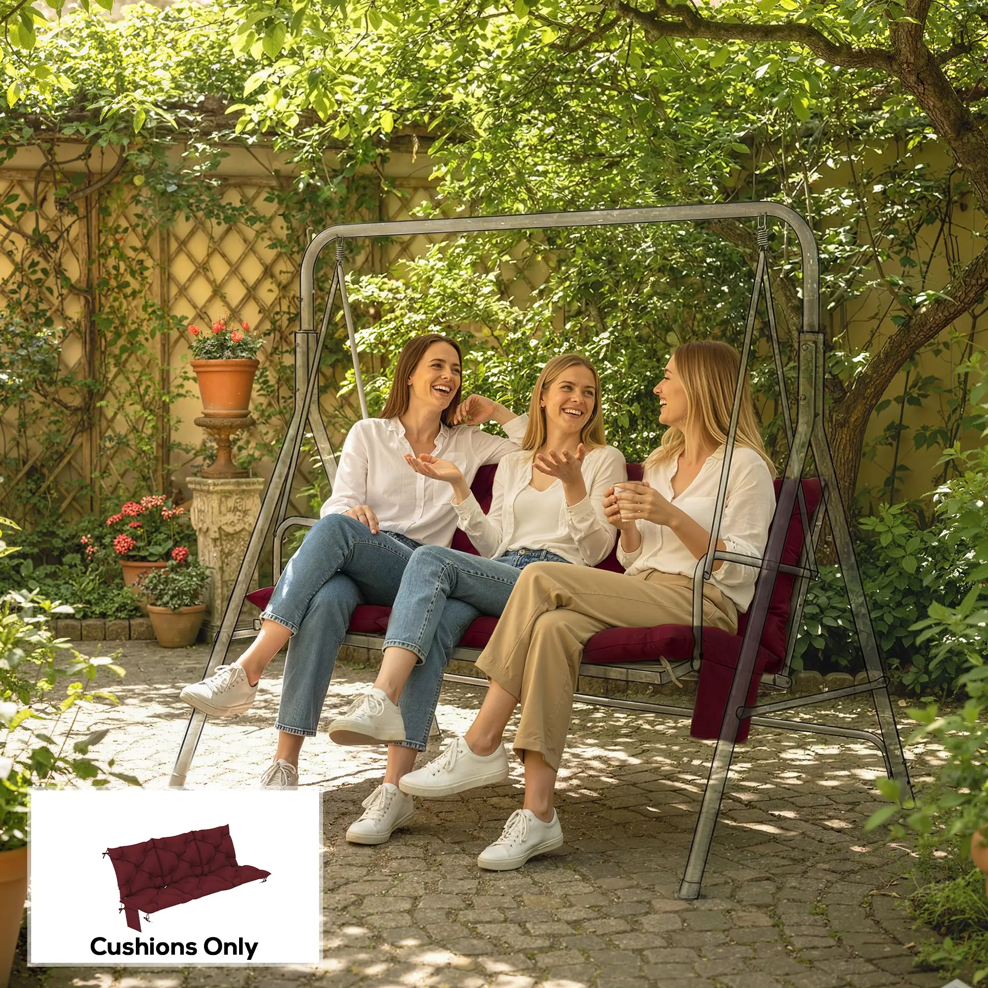 Water-Repellent Bench Cushion, 59.1" x 39.4", Wine Red - Image 9