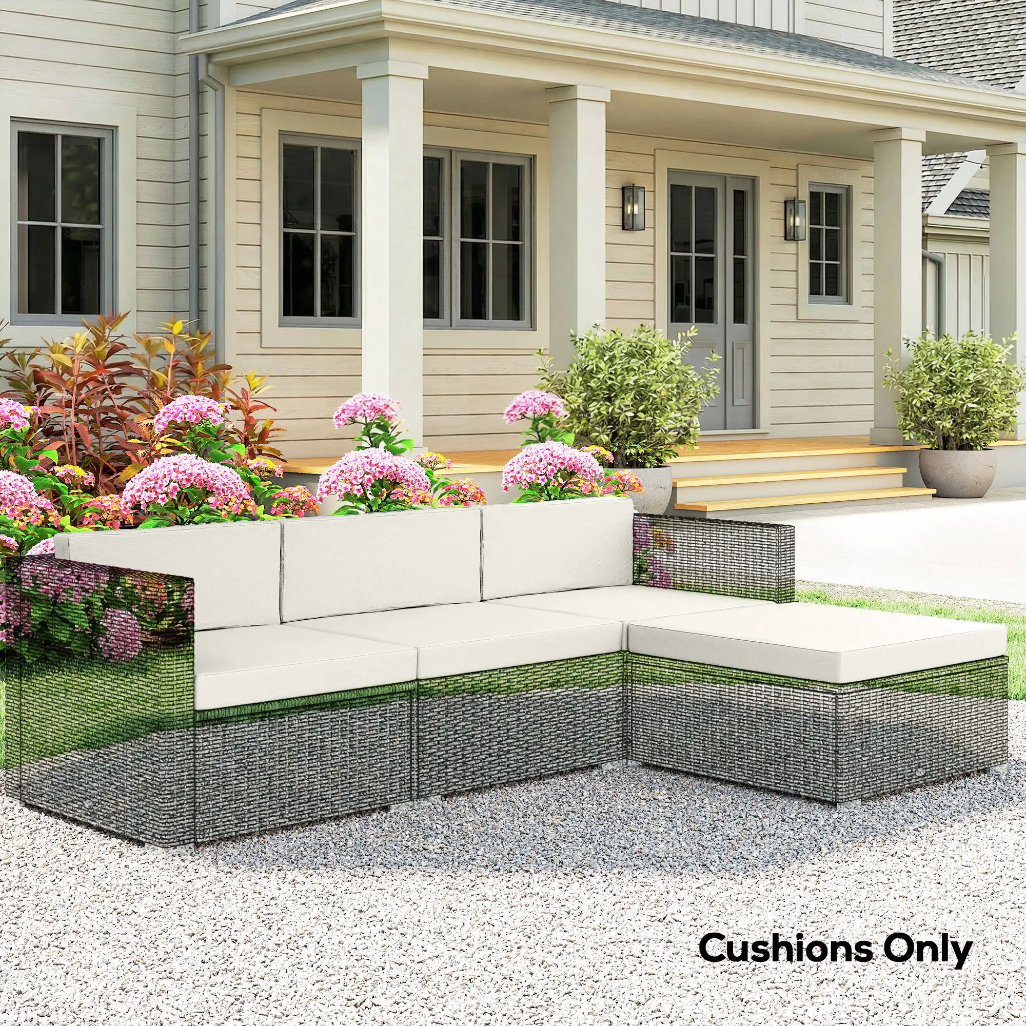 Water-Repellent Patio Loveseat Cushion, 23.6" x23.6", Cream - Image 2