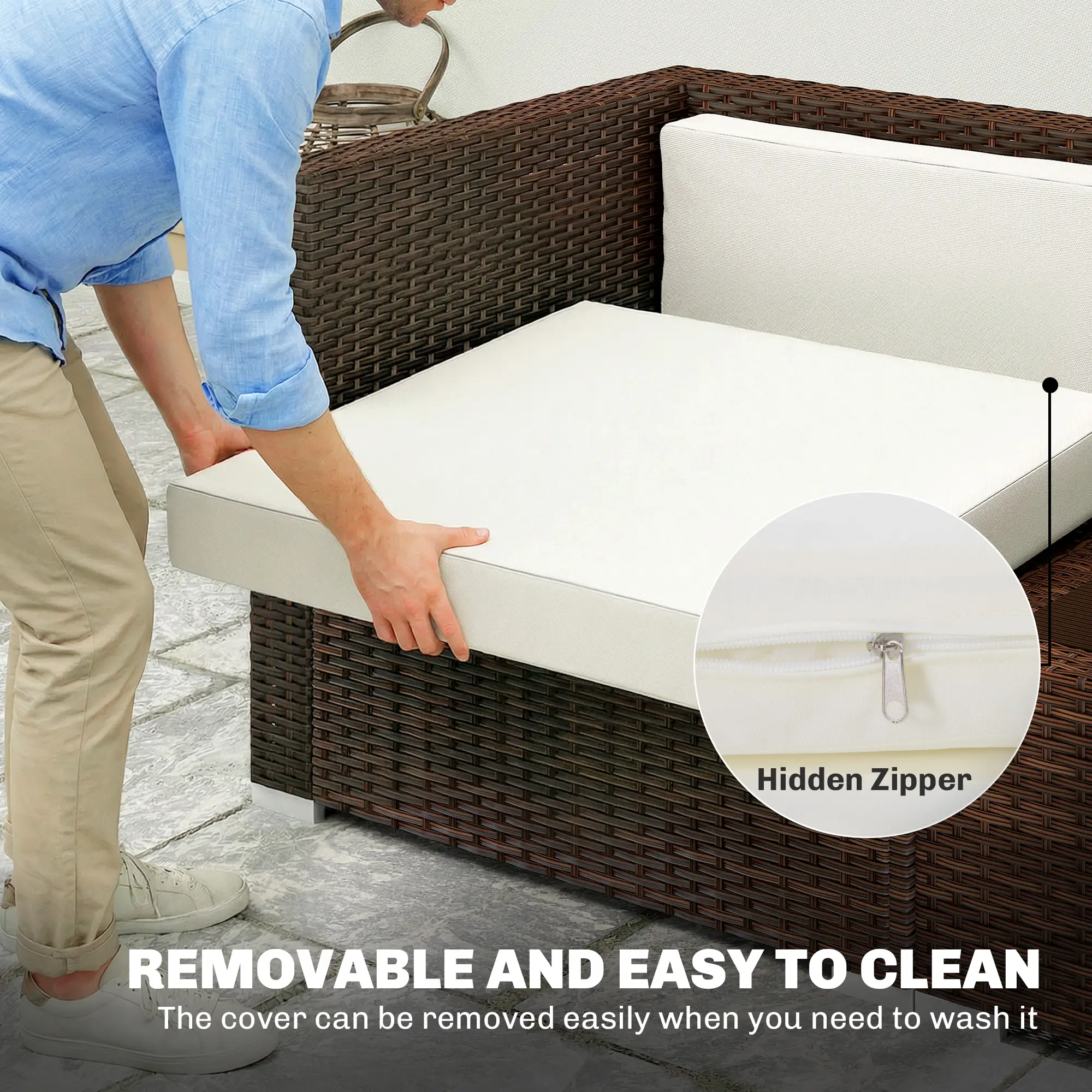 Water-Repellent Patio Loveseat Cushion, 23.6" x23.6", Cream - Image 6