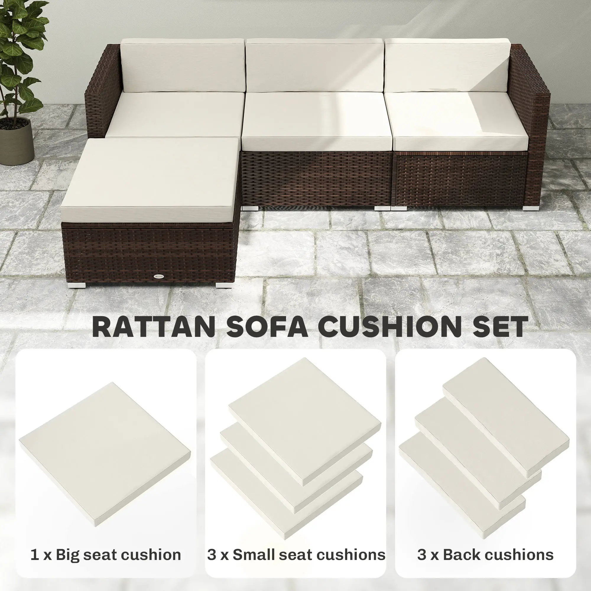 Water-Repellent Patio Loveseat Cushion, 23.6" x23.6", Cream - Image 7