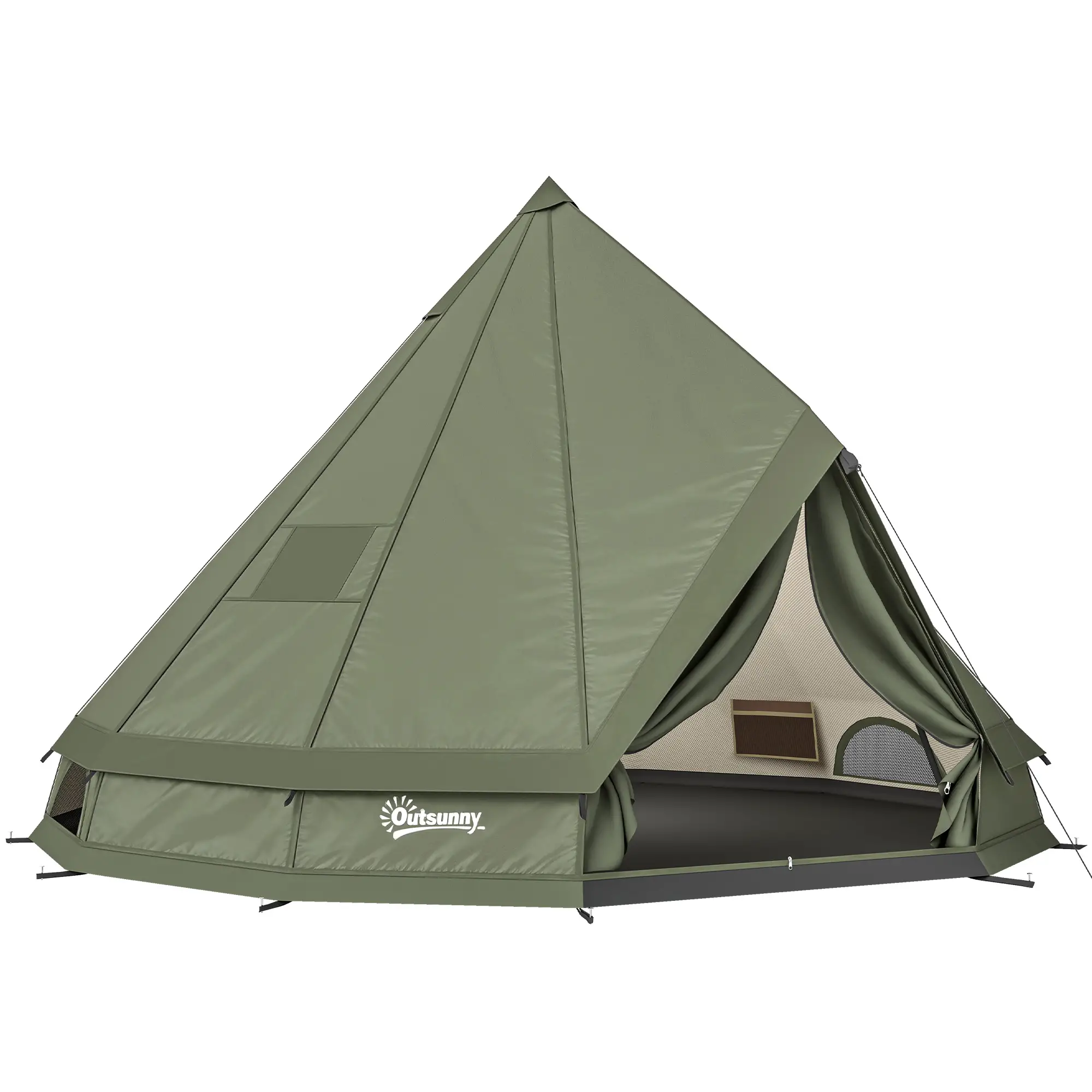 Waterproof Camping Tent, Stove Jack, 4-6 Person, Army Green - Image 11