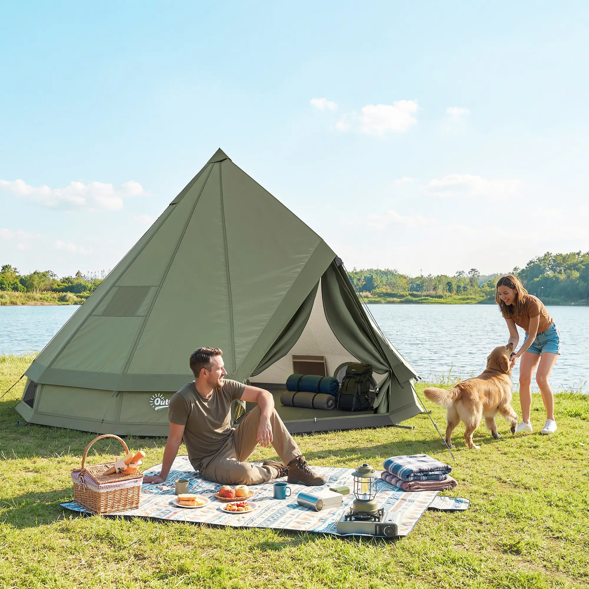 Waterproof Camping Tent, Stove Jack, 4-6 Person, Army Green - Image 2