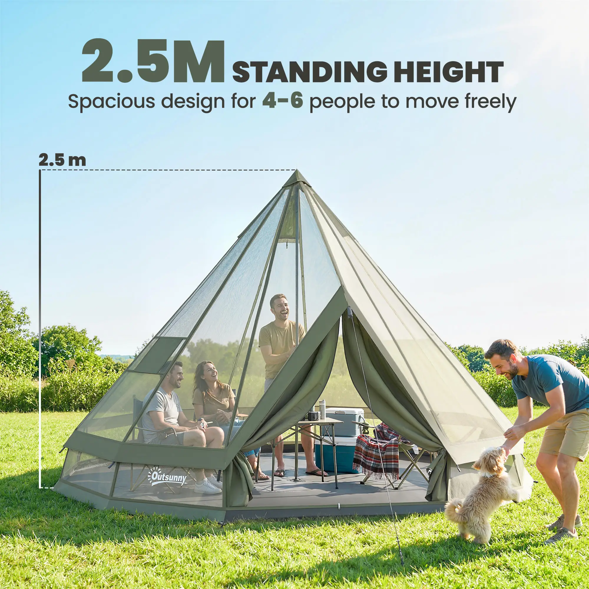 Waterproof Camping Tent, Stove Jack, 4-6 Person, Army Green - Image 4