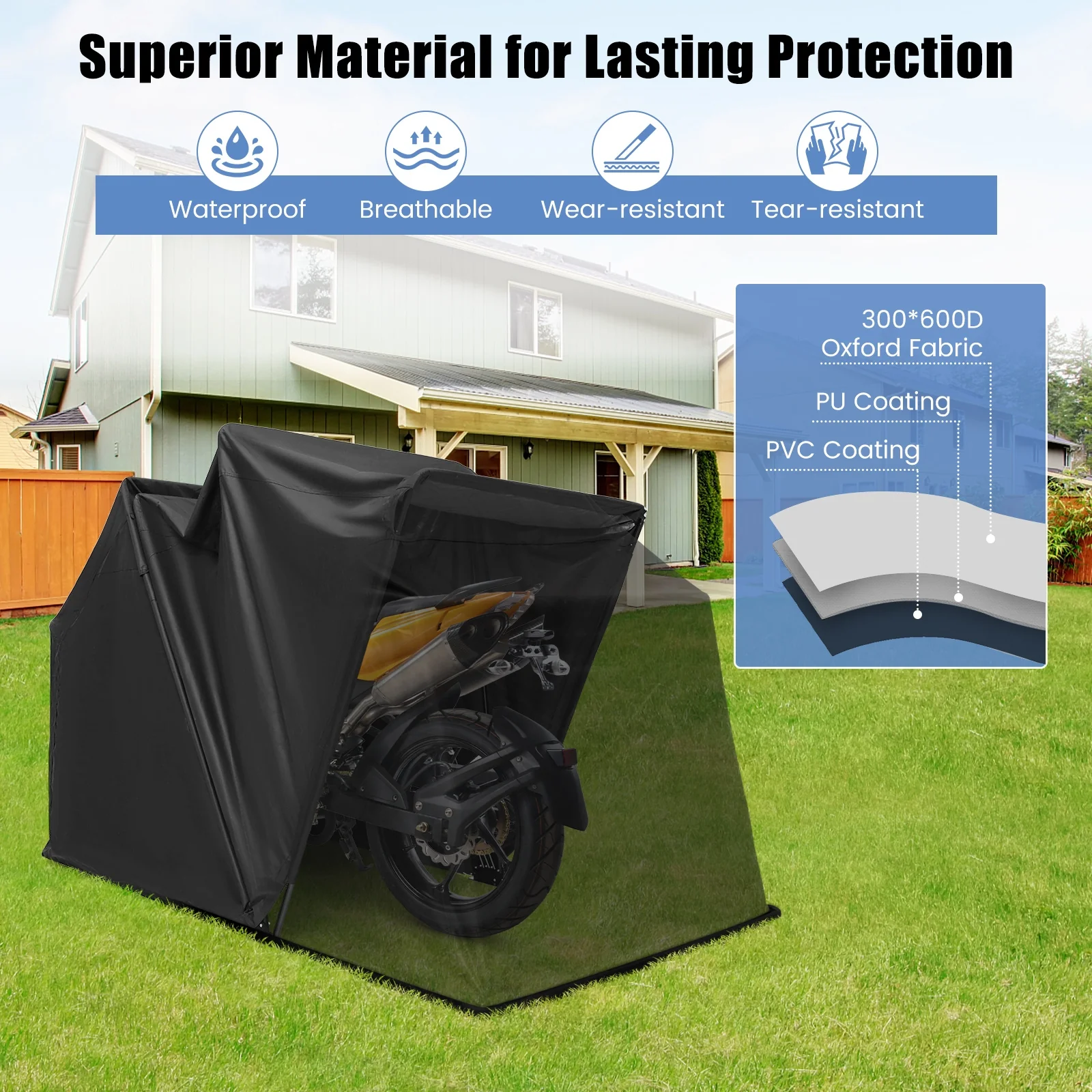 Waterproof Motorcycle Storage Tent, Black - Image 6